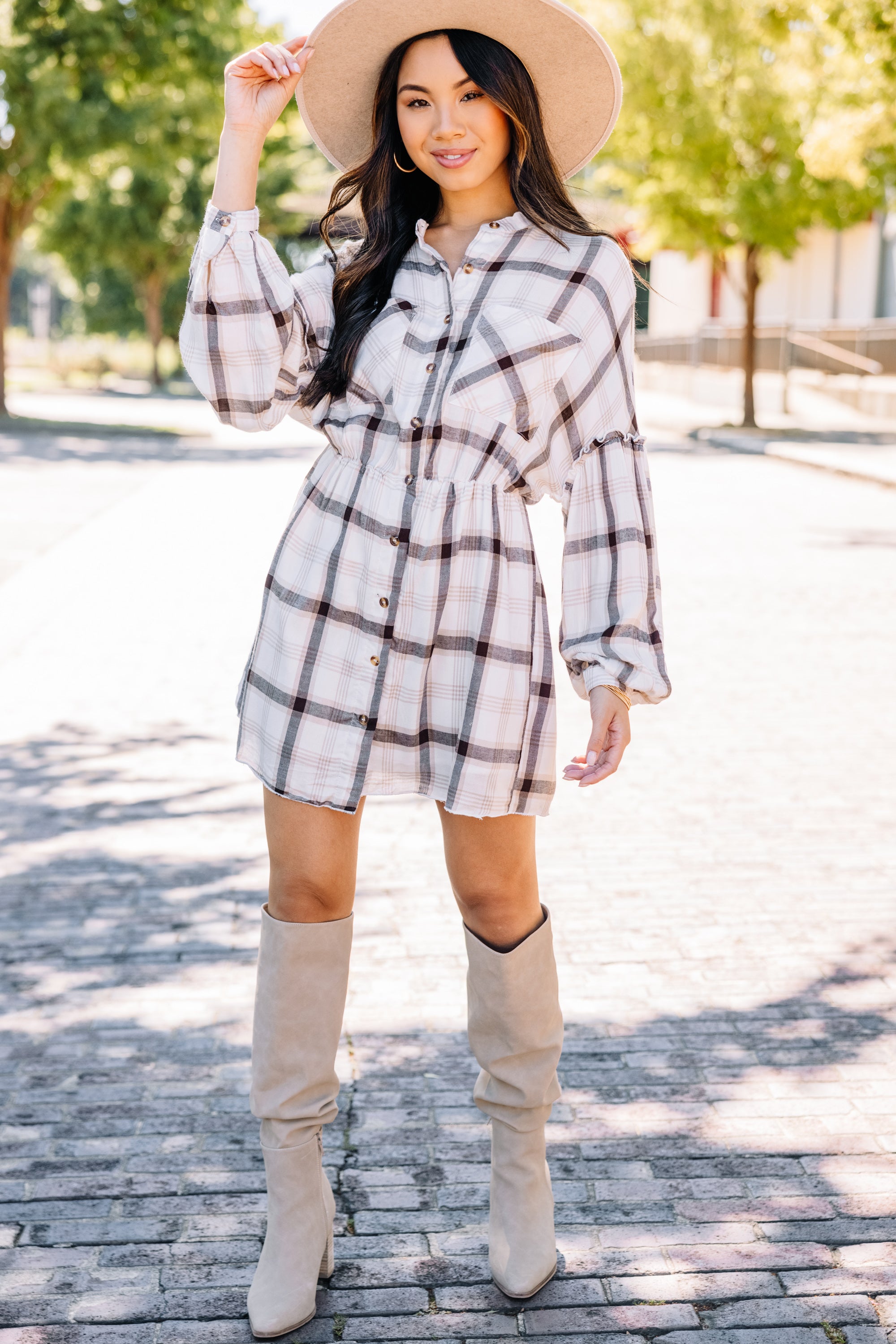 Fall Experiences Off White Plaid Dress