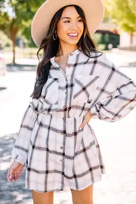 Fall Experiences Off White Plaid Dress