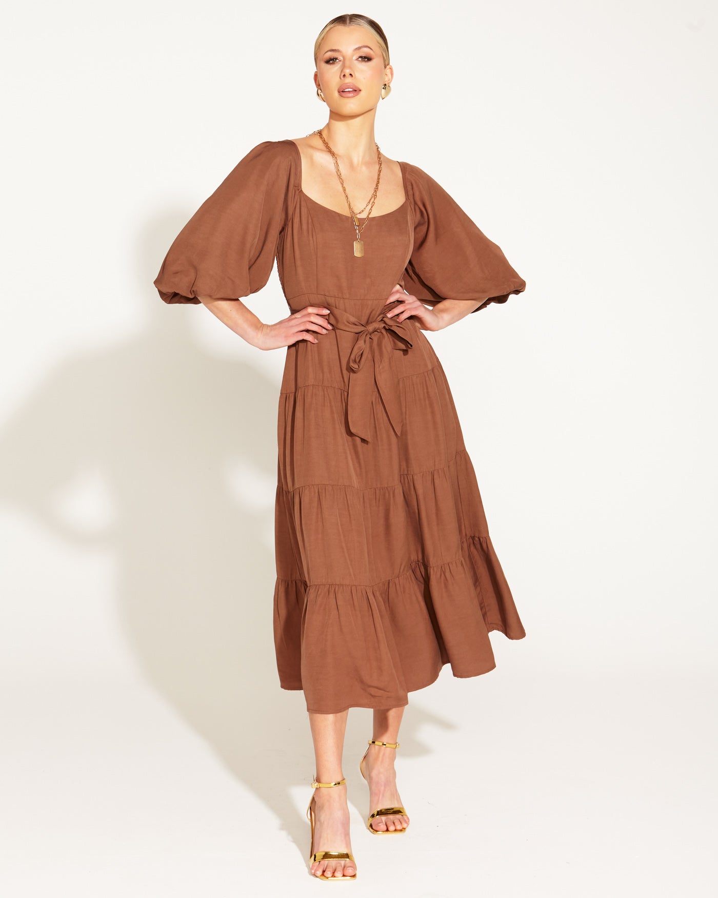 FB One and Only Tiered Midi Dress - Mocha