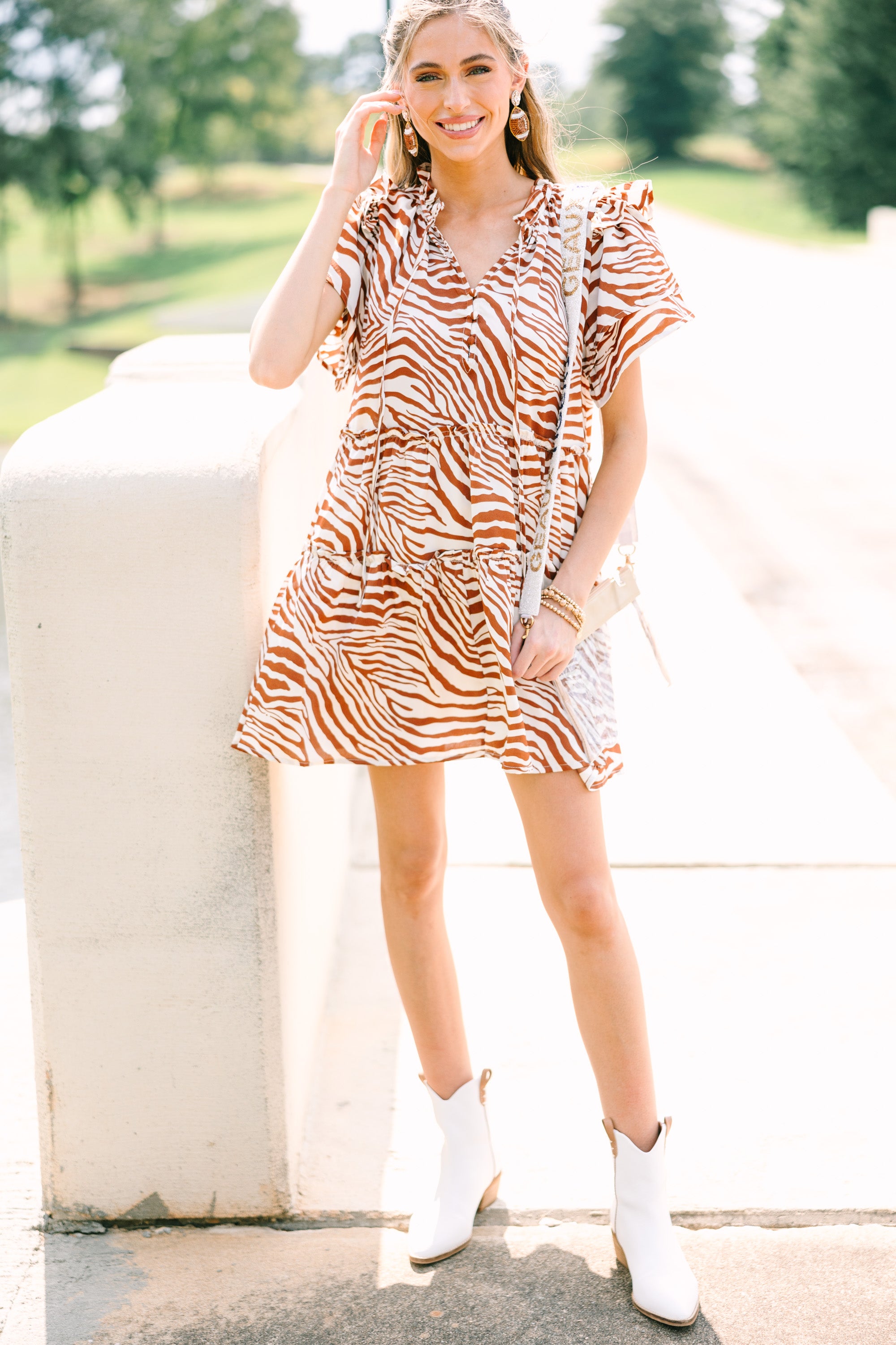 Feeling Wild Ginger Orange Zebra Striped Dress