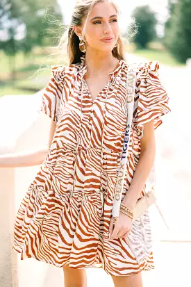 Feeling Wild Ginger Orange Zebra Striped Dress