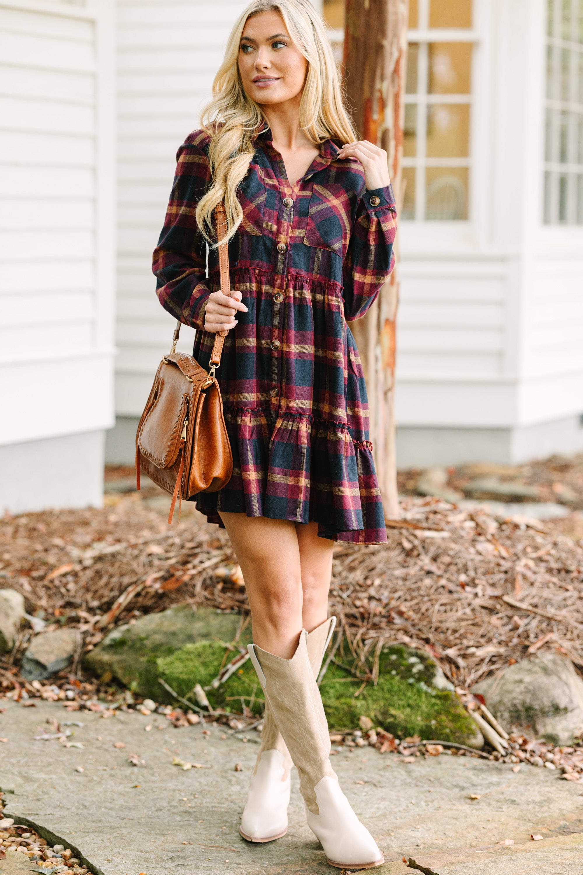 Find You Well Burgundy Red Plaid Dress