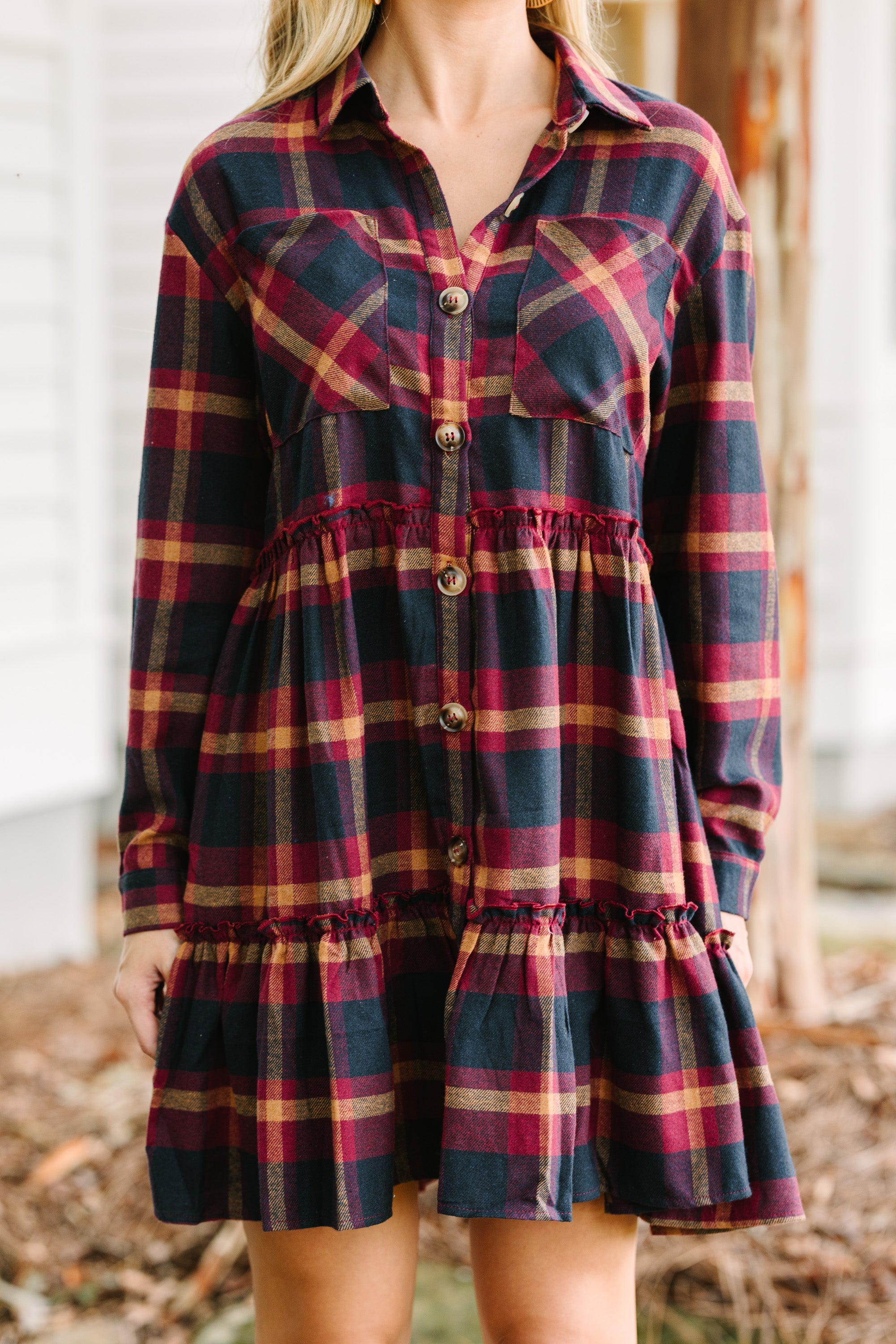 Find You Well Burgundy Red Plaid Dress