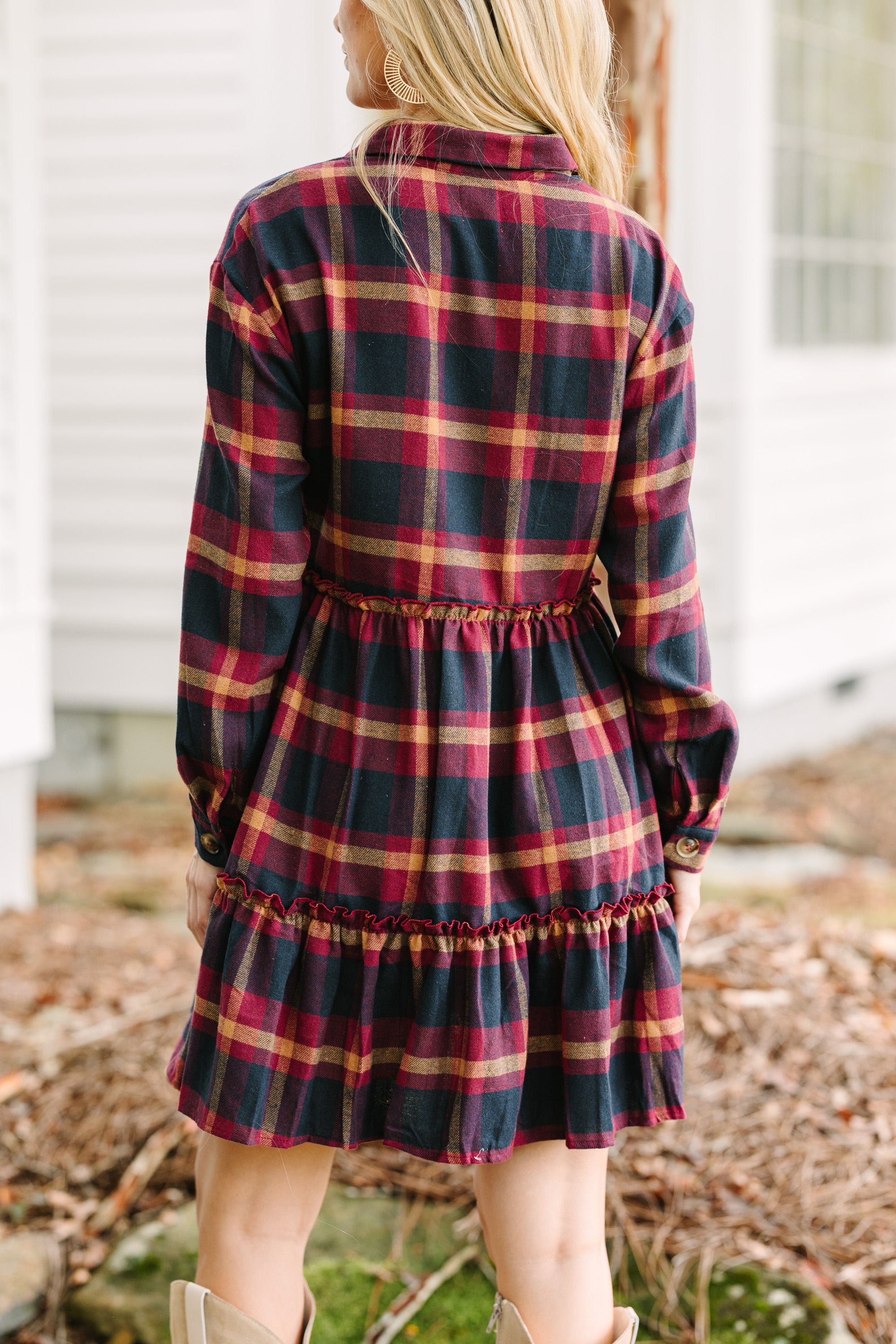 Find You Well Burgundy Red Plaid Dress