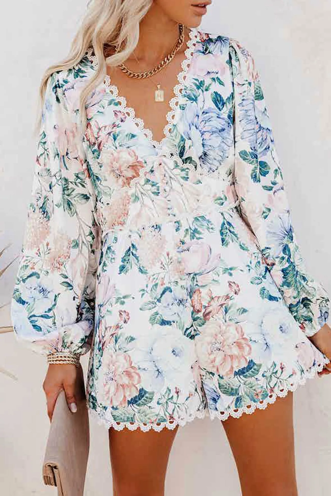 Floral Pocketed Crochet Rompers