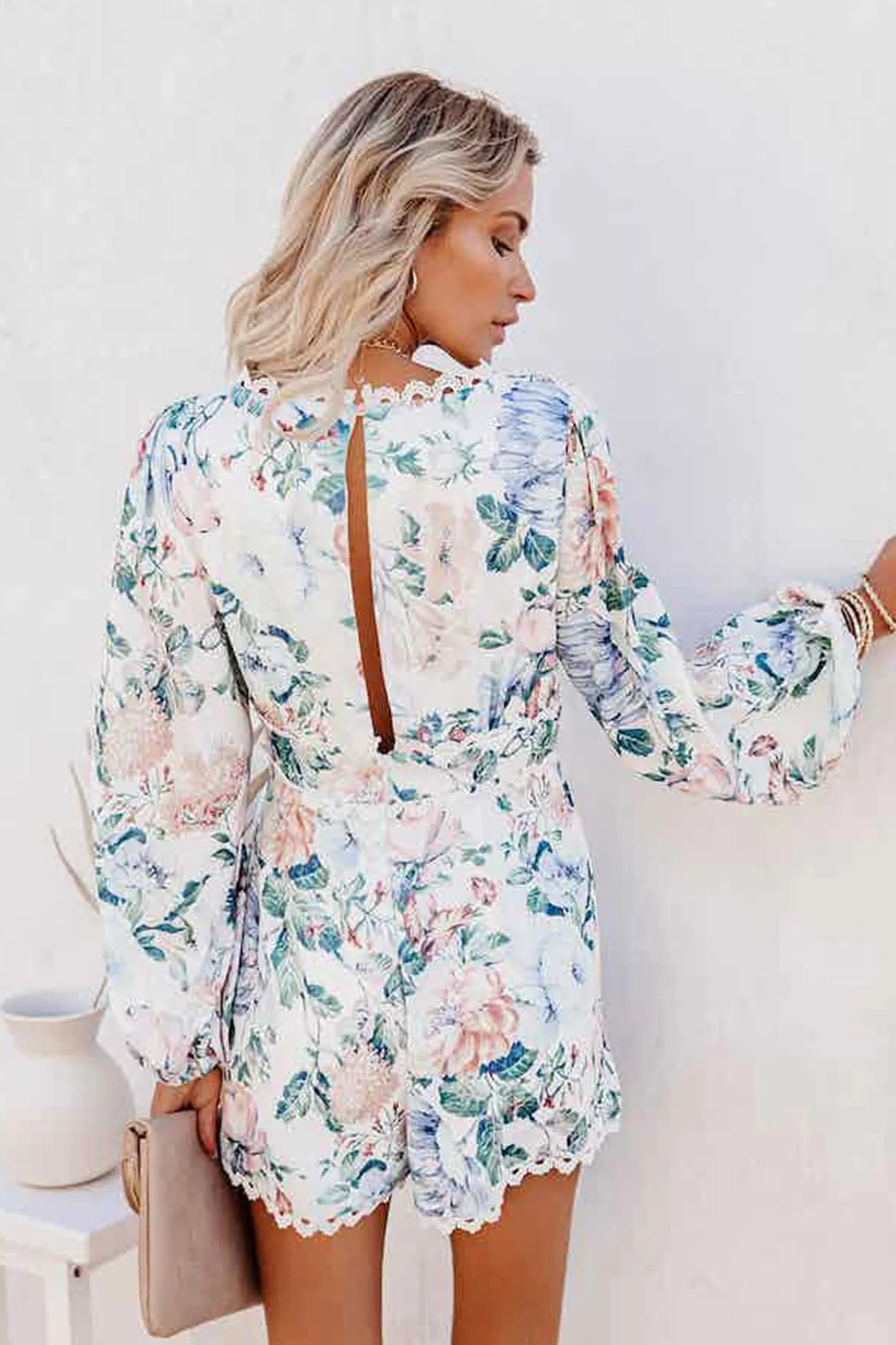 Floral Pocketed Crochet Rompers