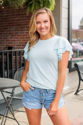 Fly Above The Rest Flutter Sleeve Top- Baby Blue