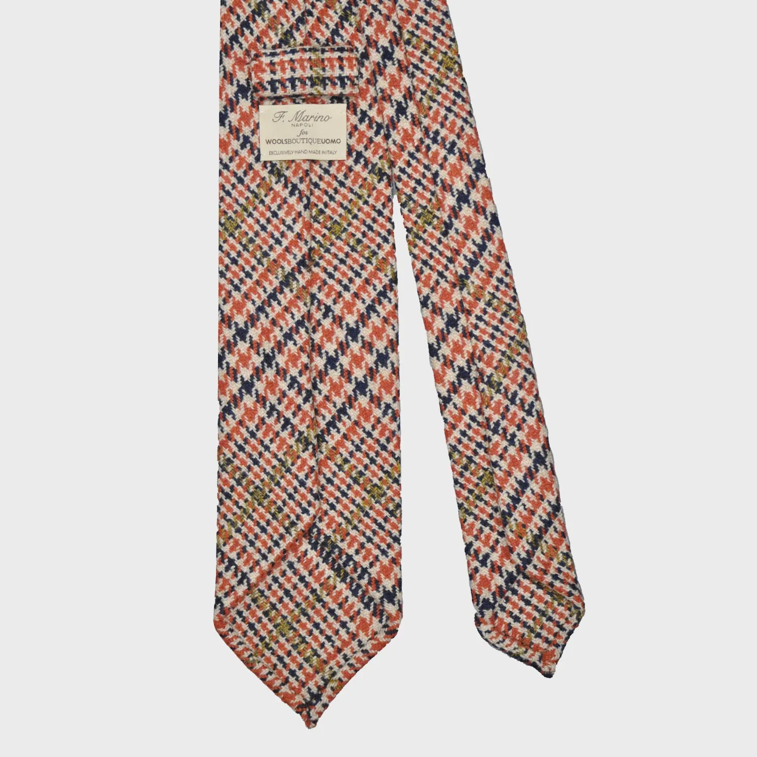 F.Marino Tweed Tie 3 Folds Houndstooth Orange