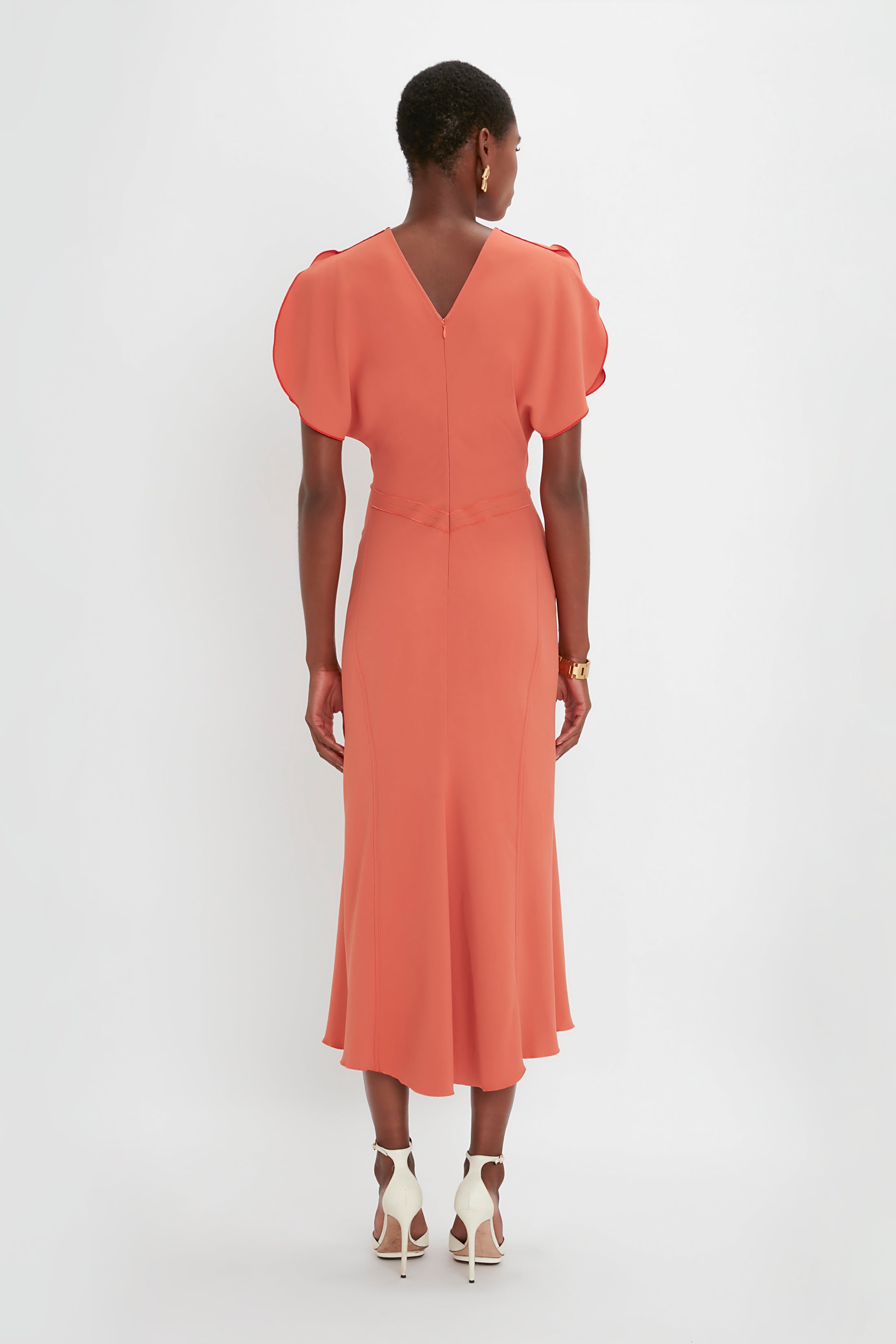 Gathered Waist Midi Dress In Papaya