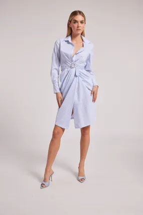 Generation Love Gloria Pinstripe Shirt Dress - White/Light Blue