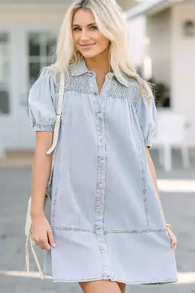 Get Together Medium Light Denim Babydoll Dress