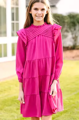 Girls: All About You Magenta Pink L/S Ruffled Dress