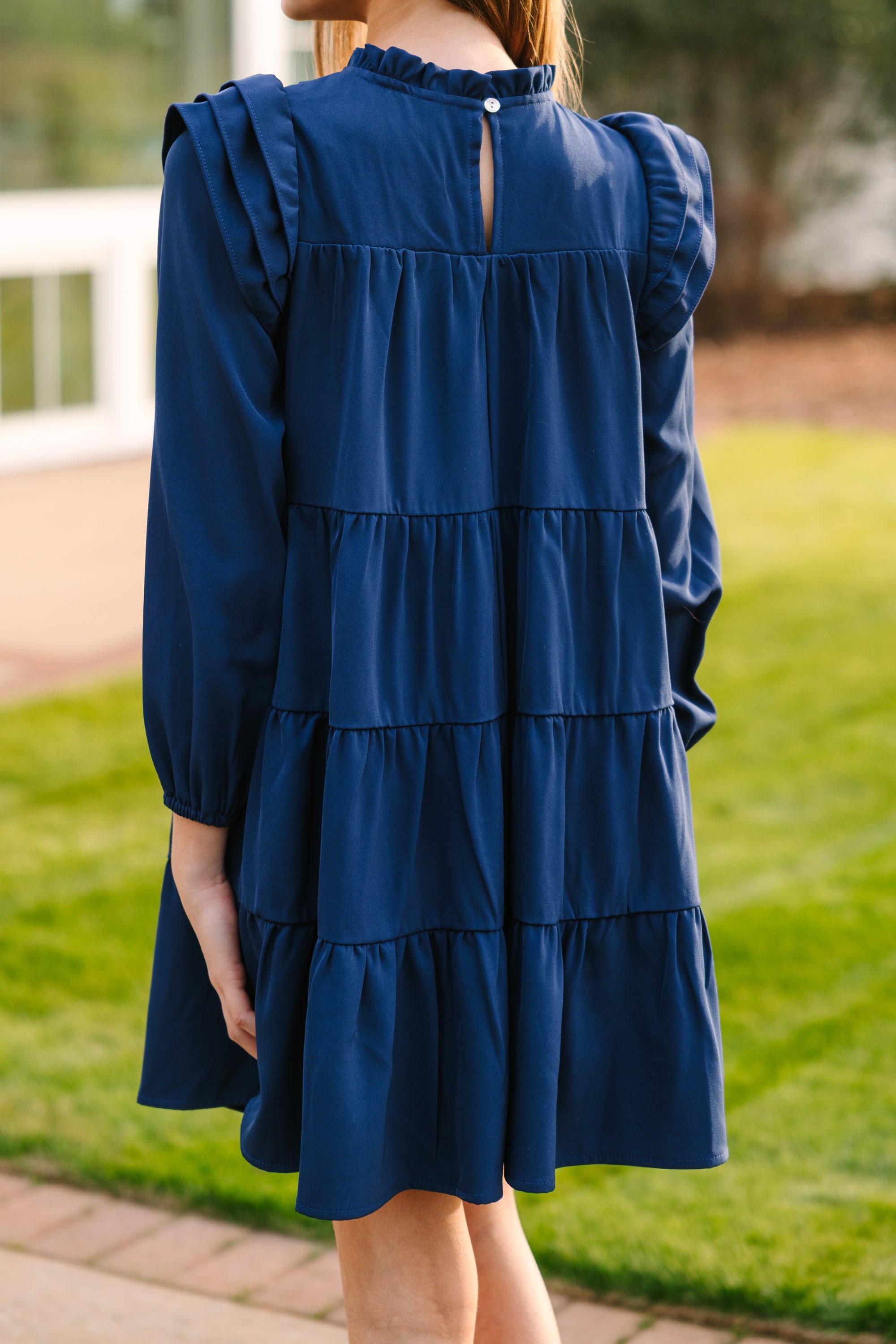 Girls: All About You Navy Blue L/S Ruffled Dress