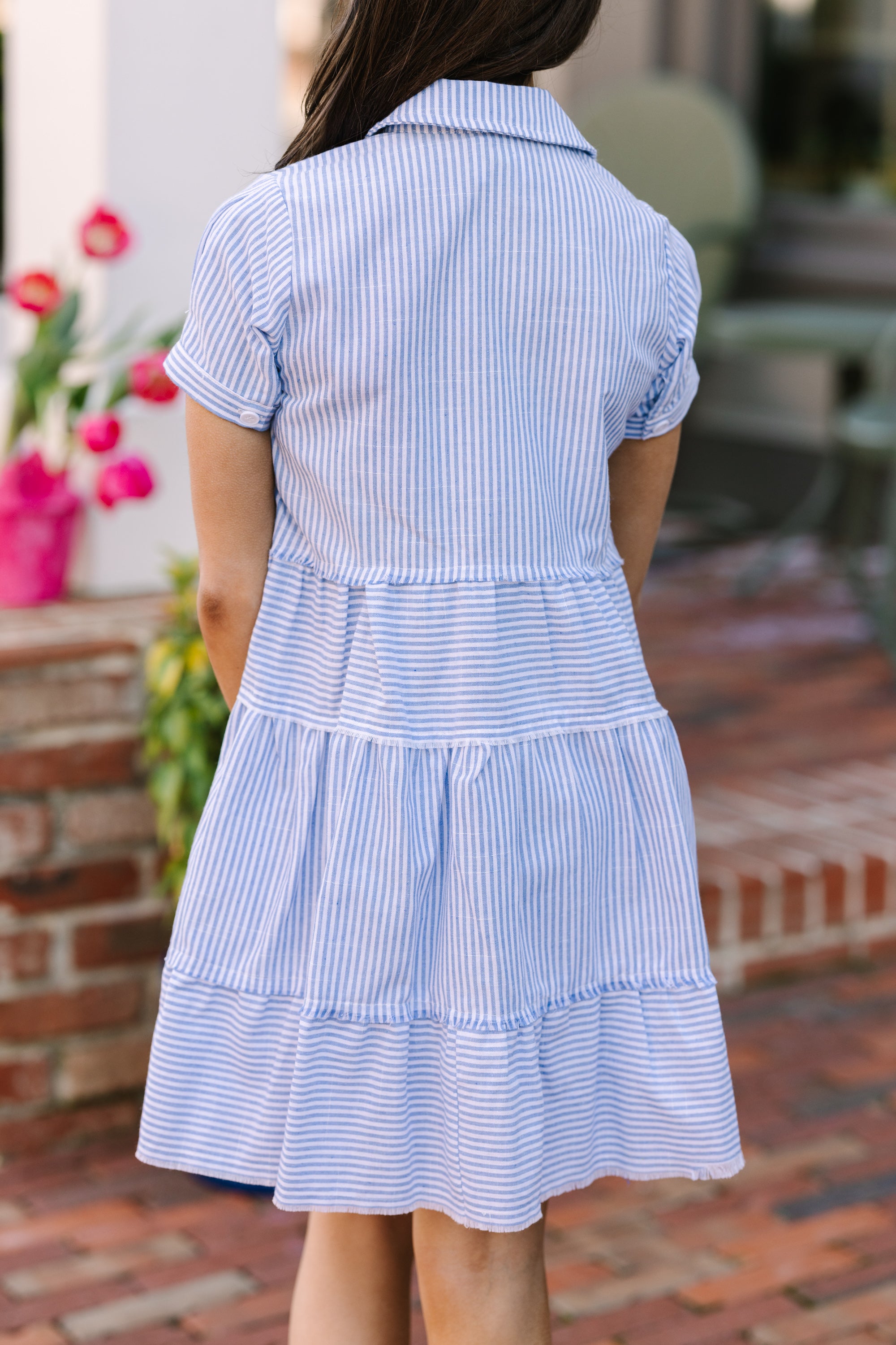 Girls: All You Need To Hear Light Blue Striped Babydoll Dress