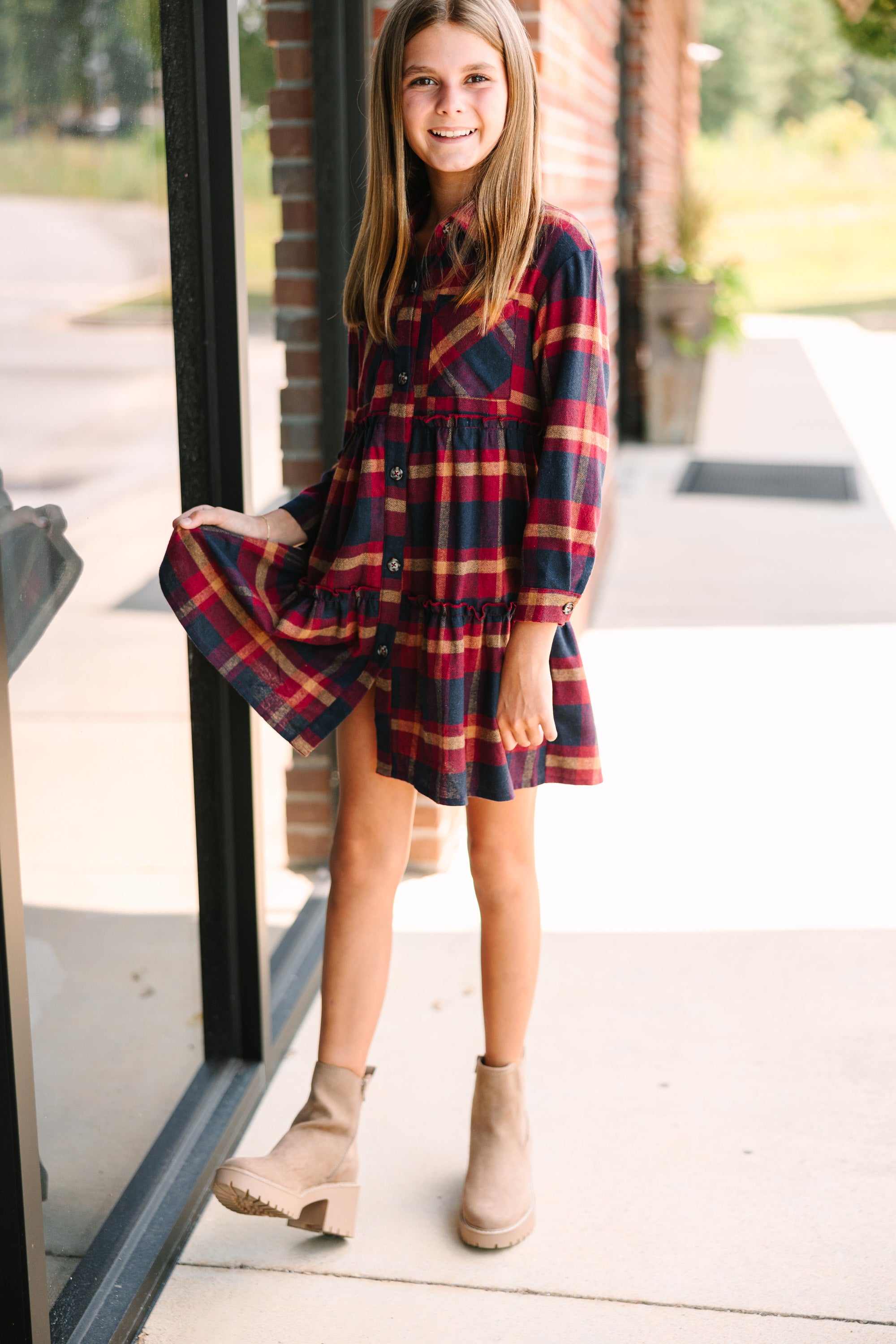 Girls: Find You Well Navy Blue Plaid Dress