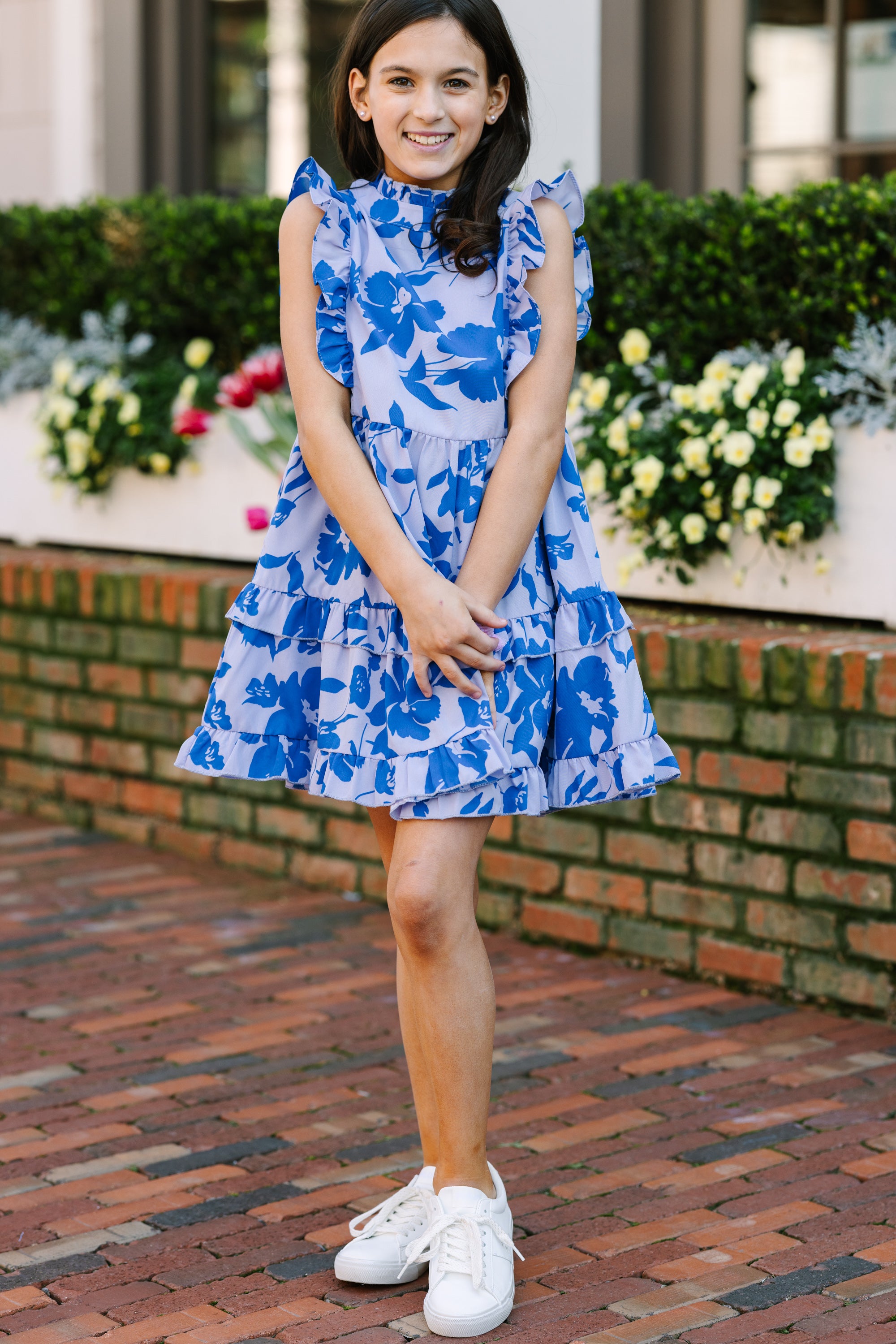 Girls: Kept Promises Periwinkle Blue Floral Babydoll Dress