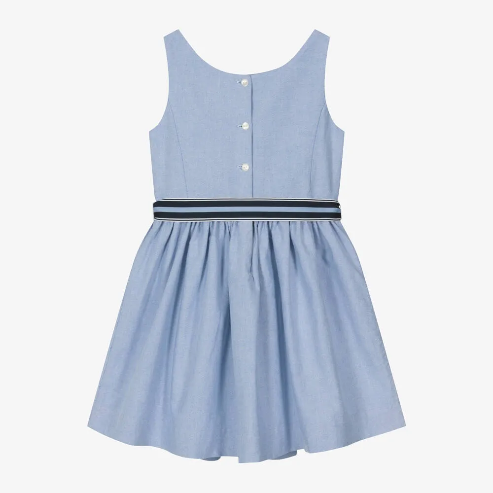 Girls Light Blue Oxford Cotton Dress