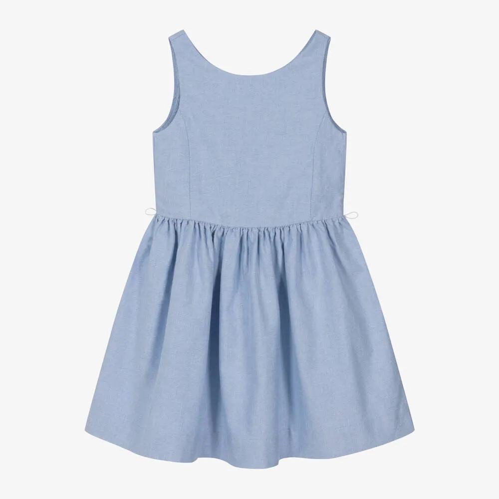 Girls Light Blue Oxford Cotton Dress