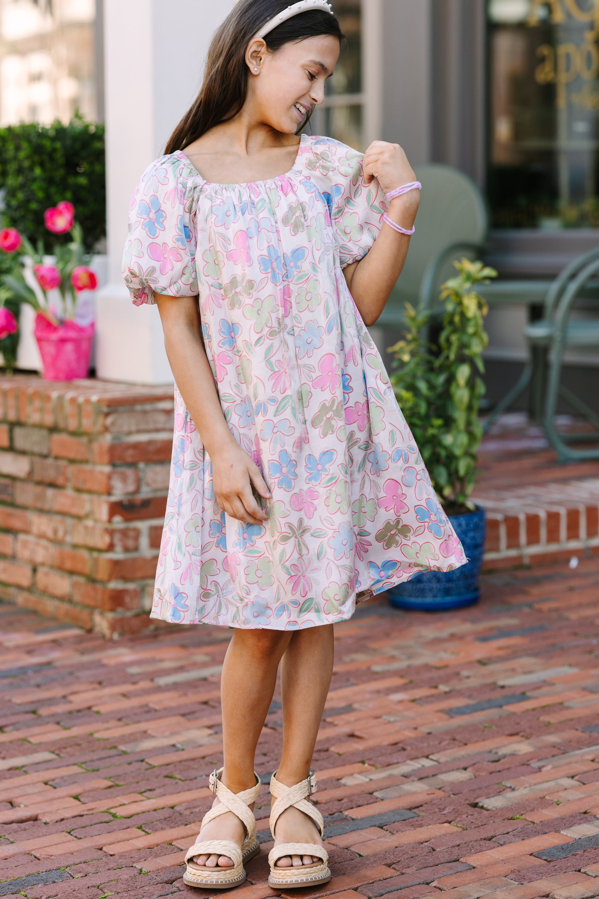 Girls: Play For Keeps Ivory White Floral Babydoll Dress