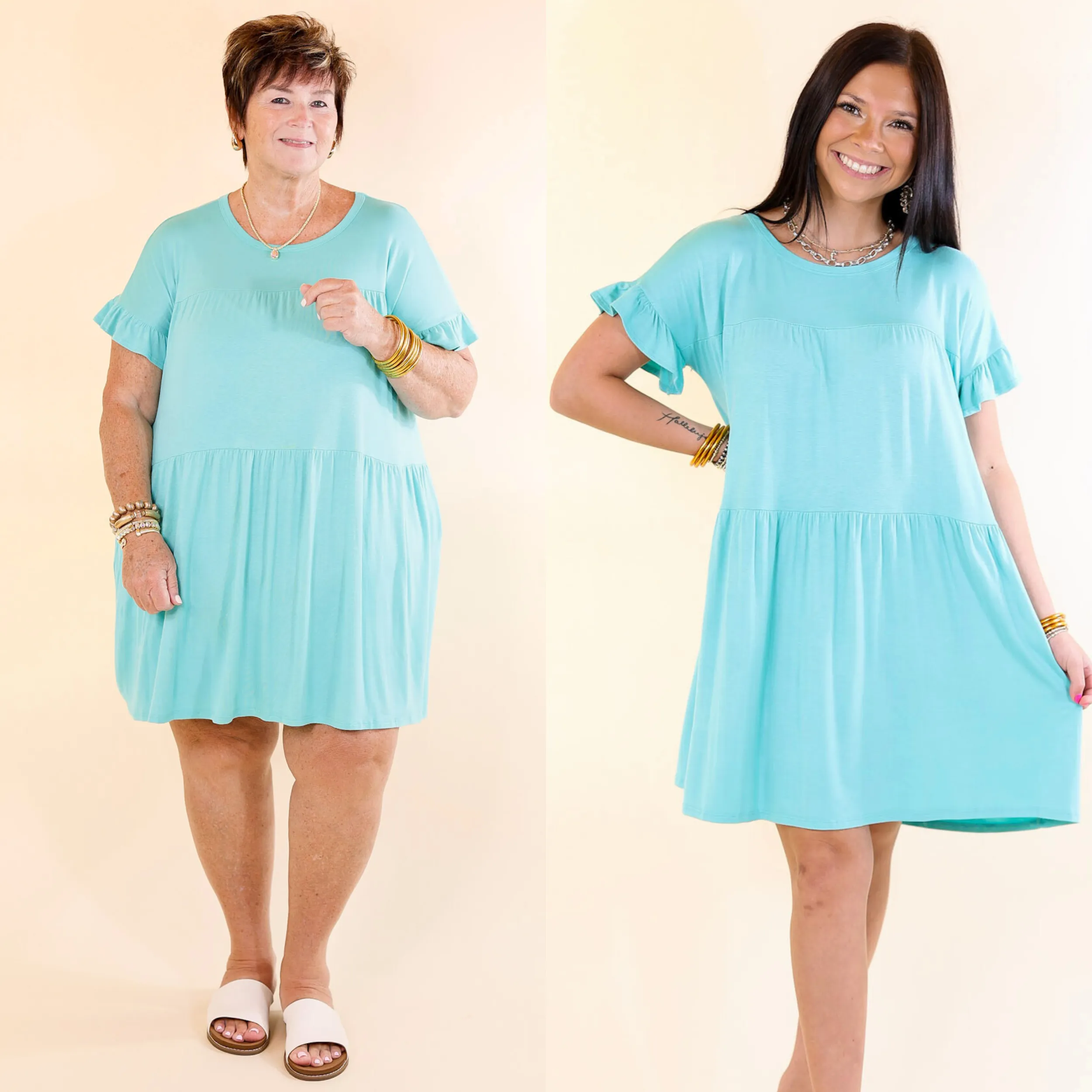 Gorgeous Girly Ruffle Sleeve Tiered Dress in Light Blue