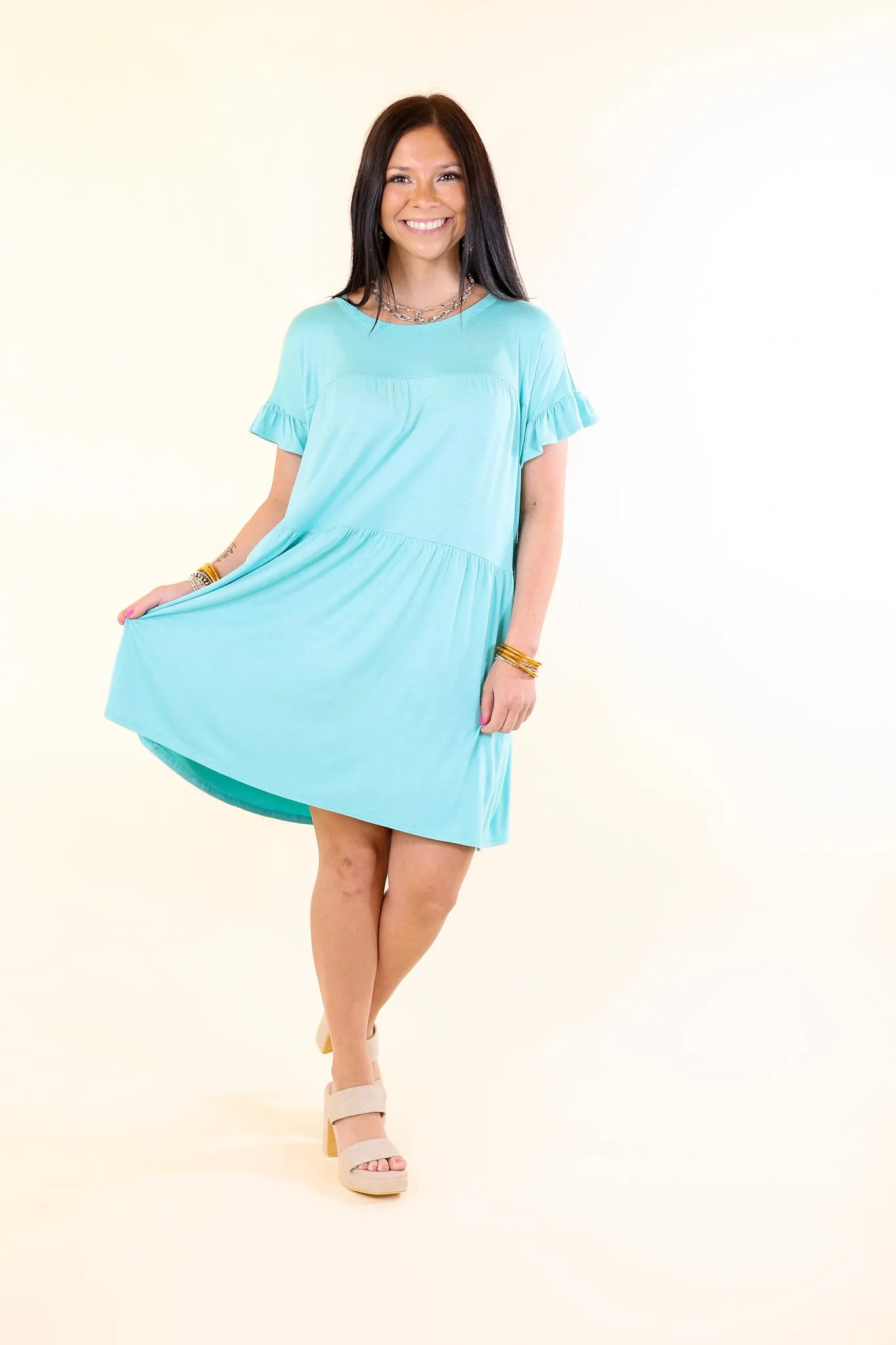 Gorgeous Girly Ruffle Sleeve Tiered Dress in Light Blue