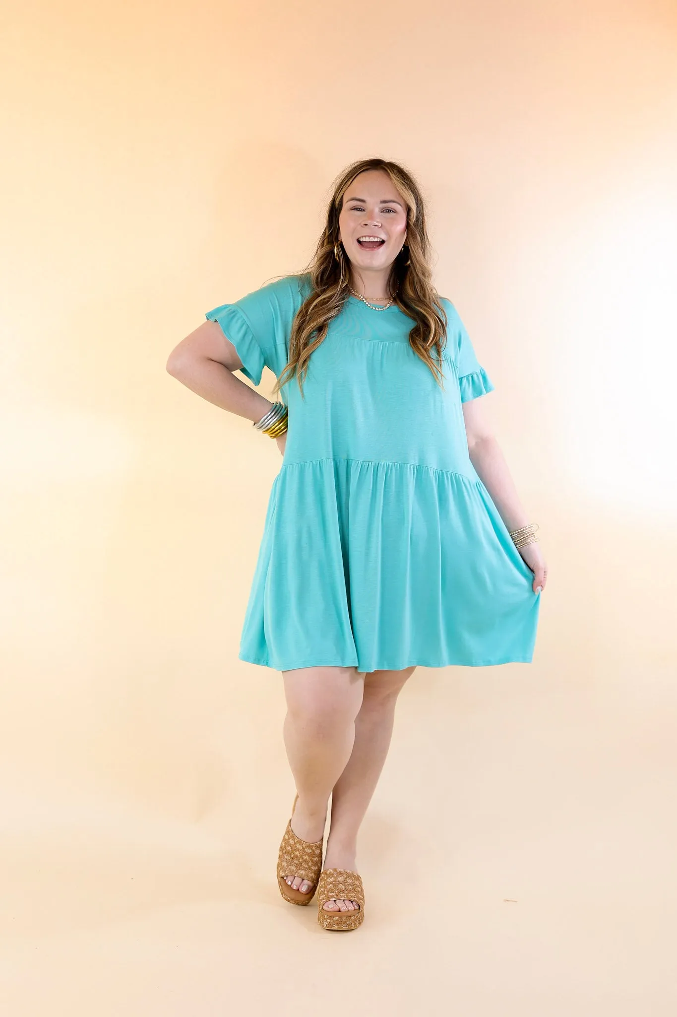 Gorgeous Girly Ruffle Sleeve Tiered Dress in Light Blue