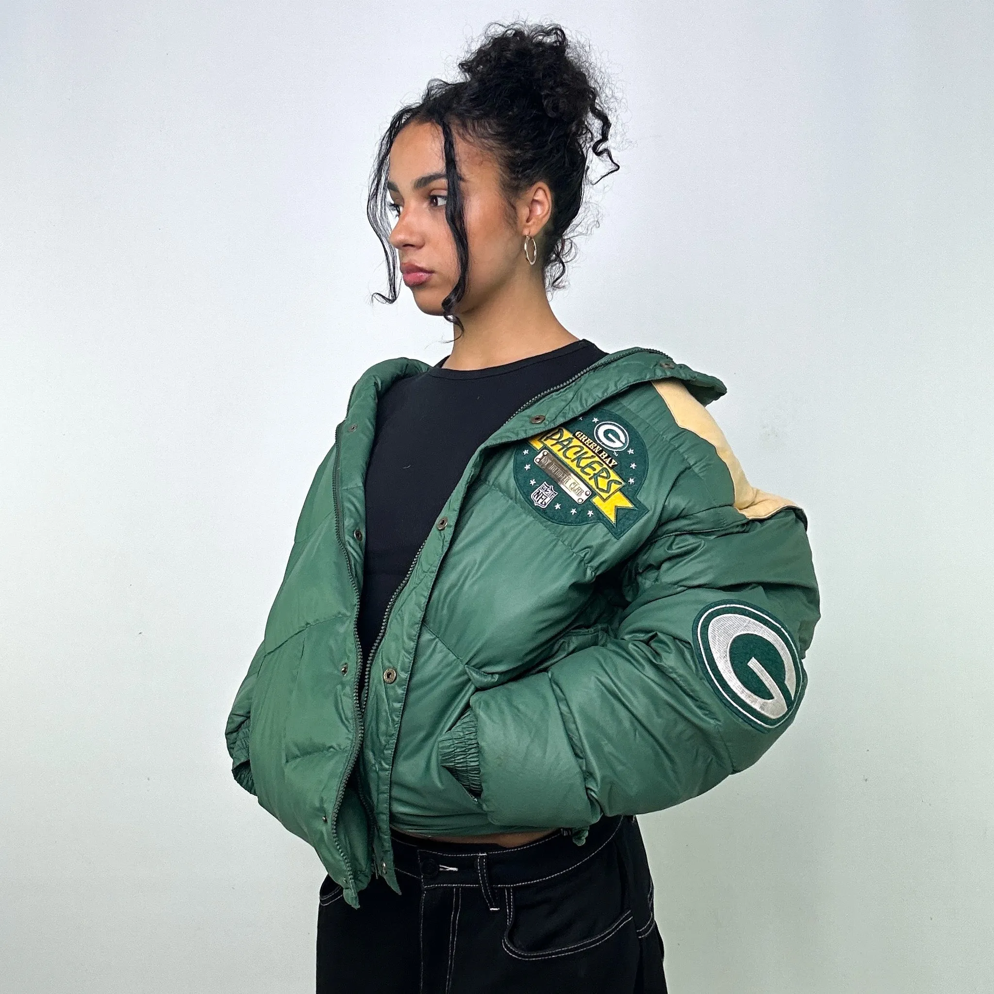 Green 90s NFL Green Bay Packers Puffer Jacket Coat (L)