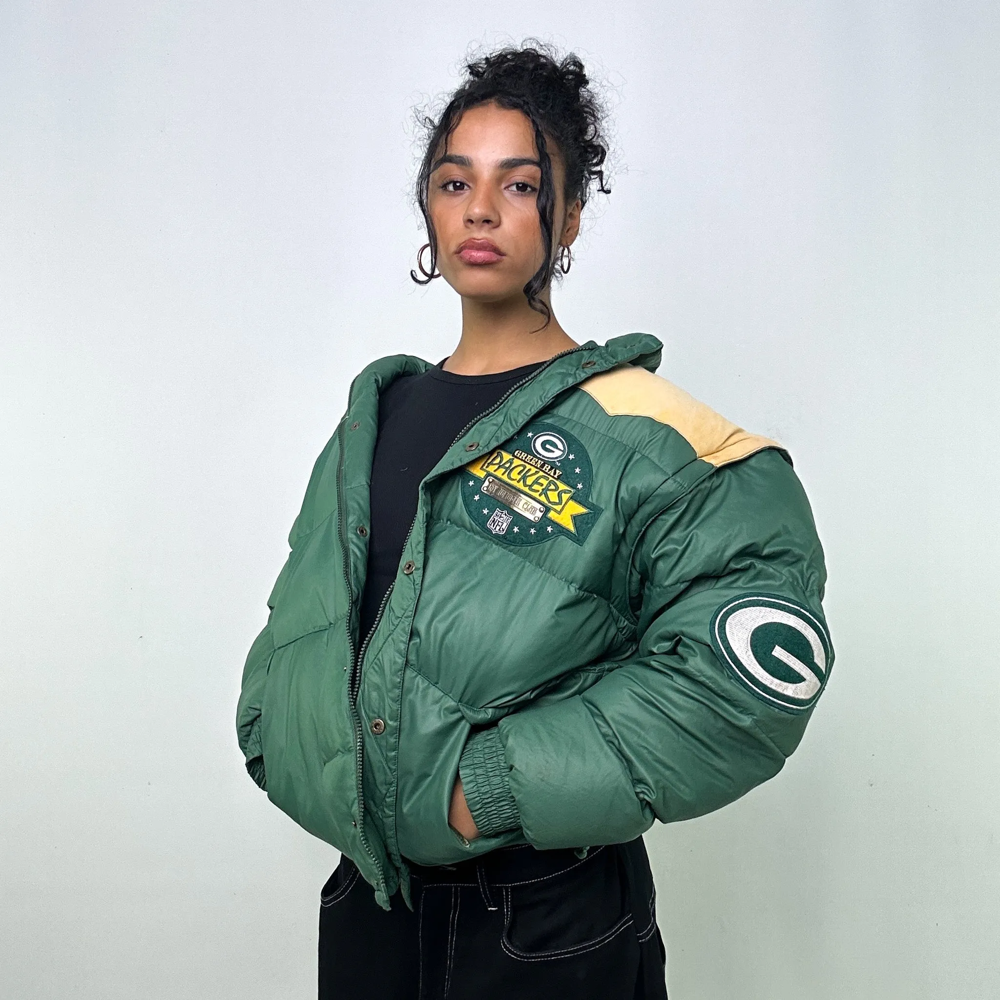 Green 90s NFL Green Bay Packers Puffer Jacket Coat (L)