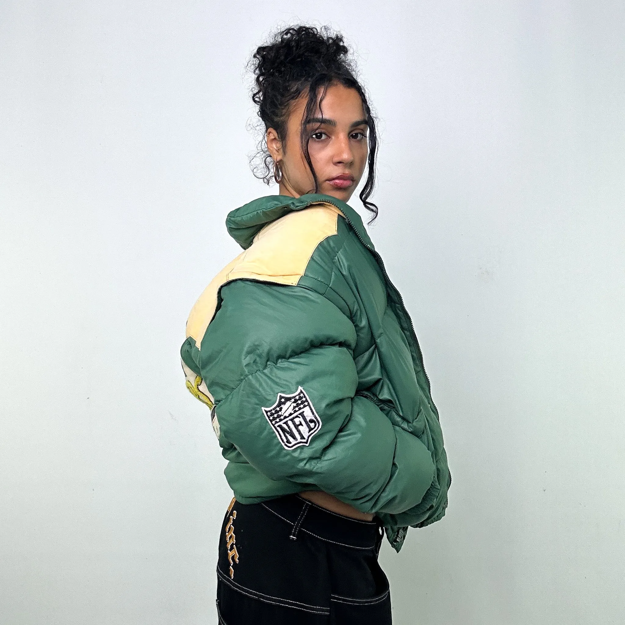 Green 90s NFL Green Bay Packers Puffer Jacket Coat (L)