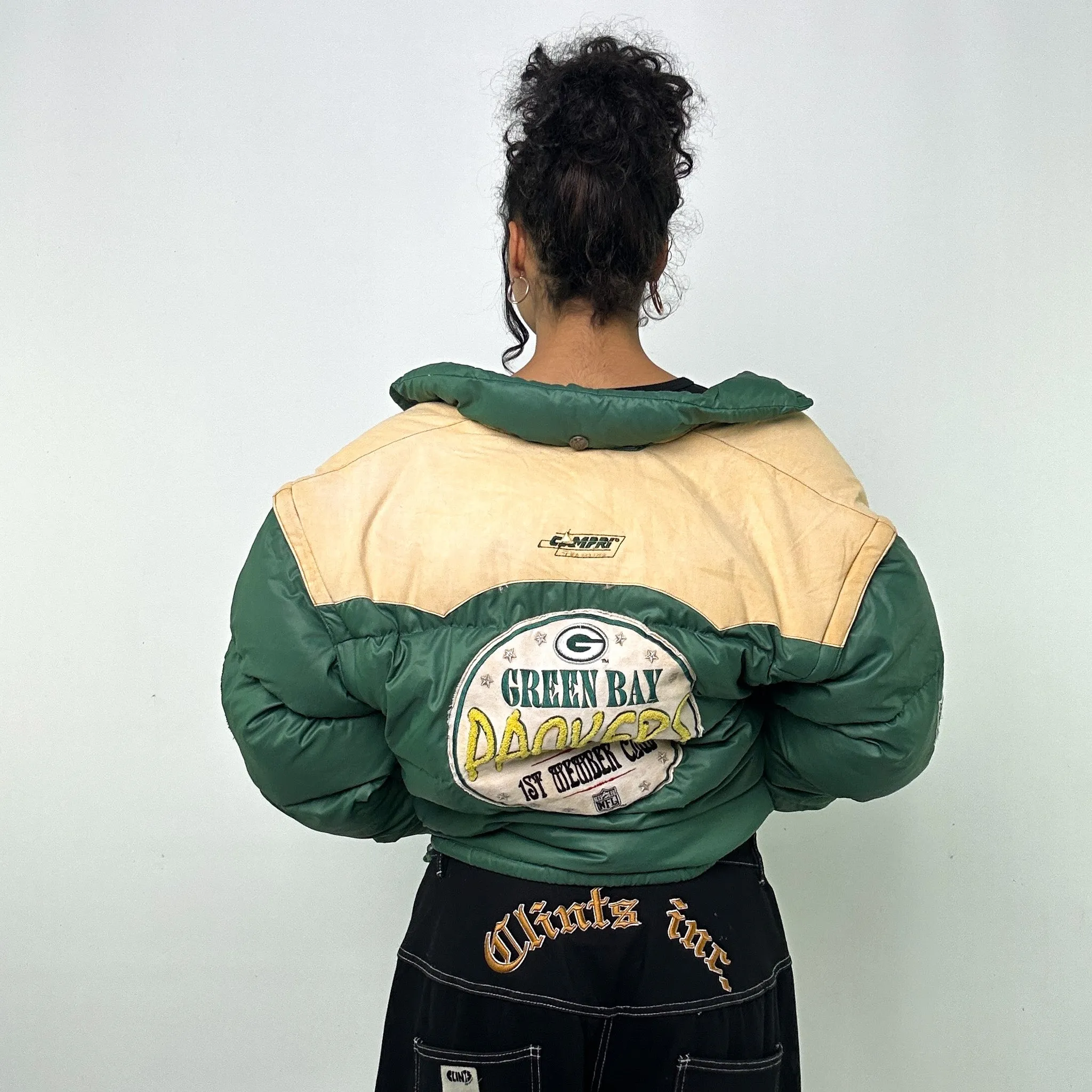 Green 90s NFL Green Bay Packers Puffer Jacket Coat (L)