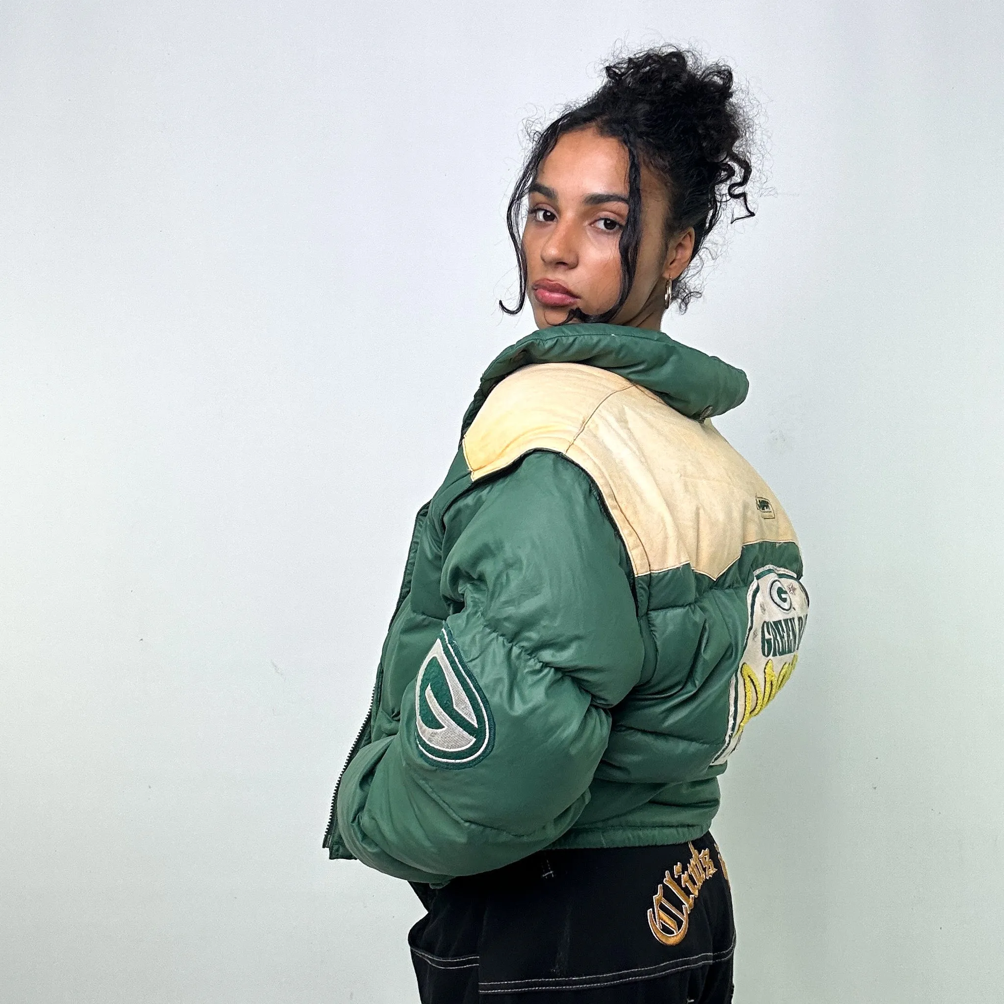 Green 90s NFL Green Bay Packers Puffer Jacket Coat (L)