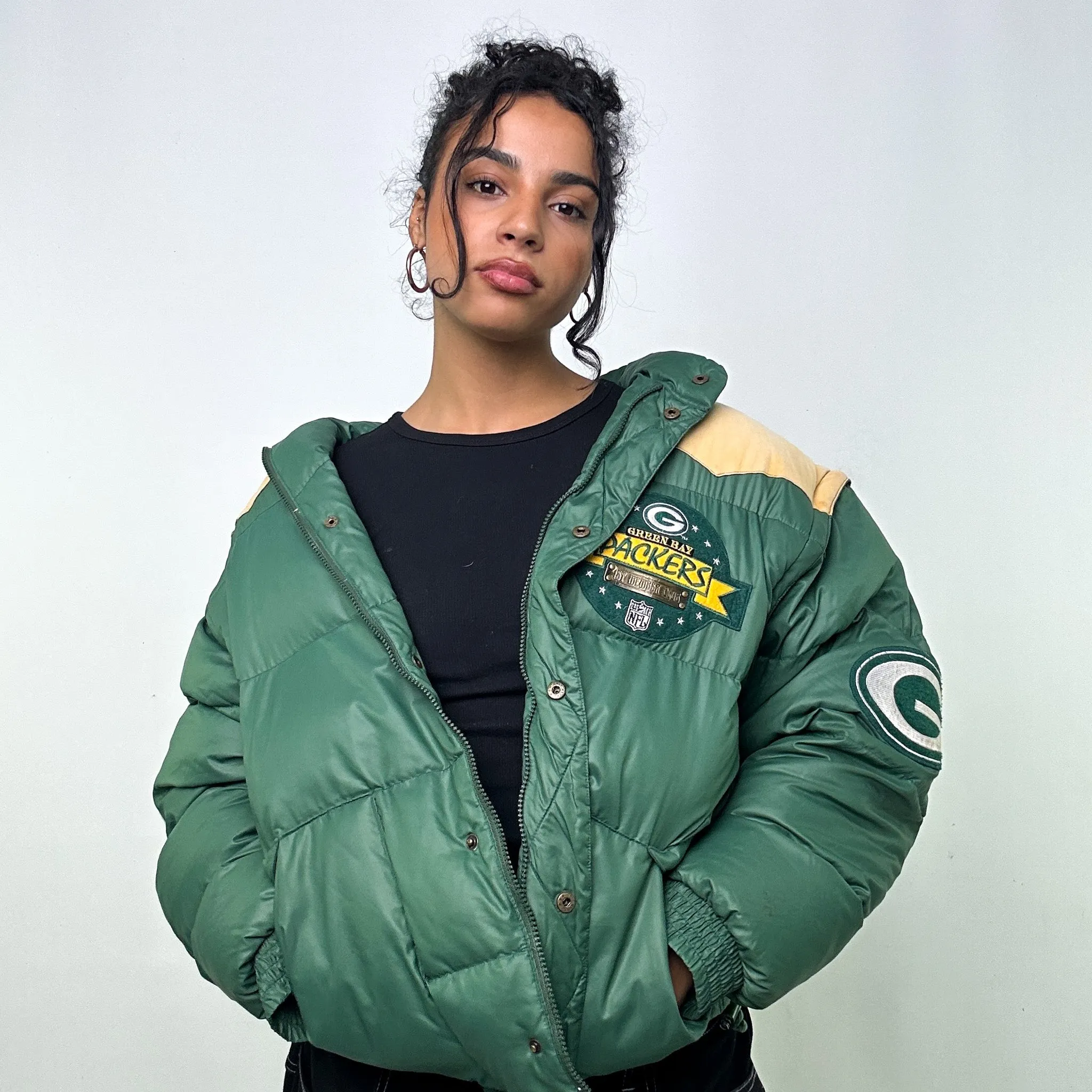 Green 90s NFL Green Bay Packers Puffer Jacket Coat (L)