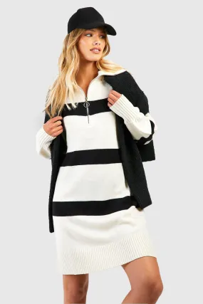 Half Zip Stripe Sweater Dress