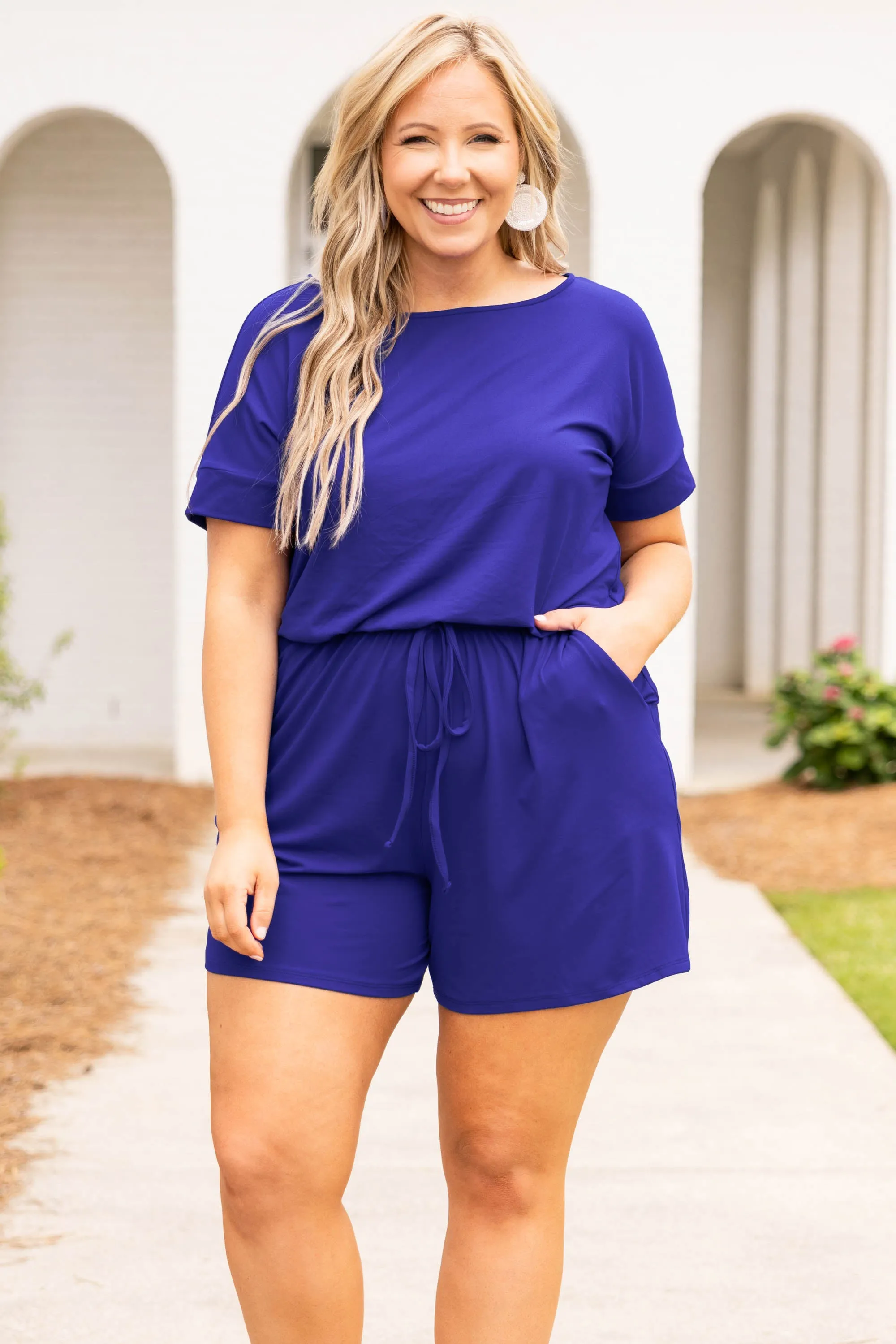 Happiness Blooms Romper, Bright Blue