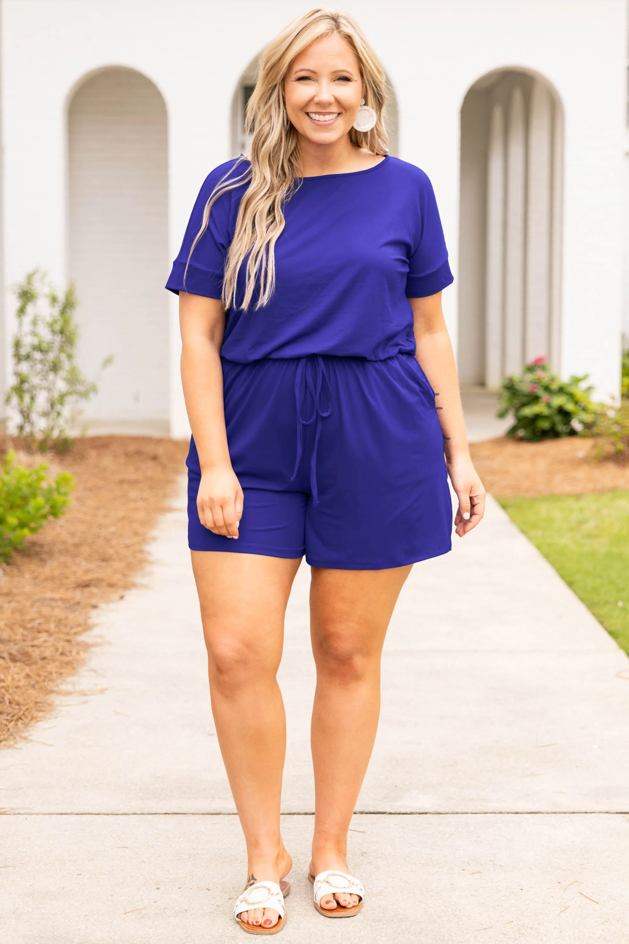 Happiness Blooms Romper, Bright Blue