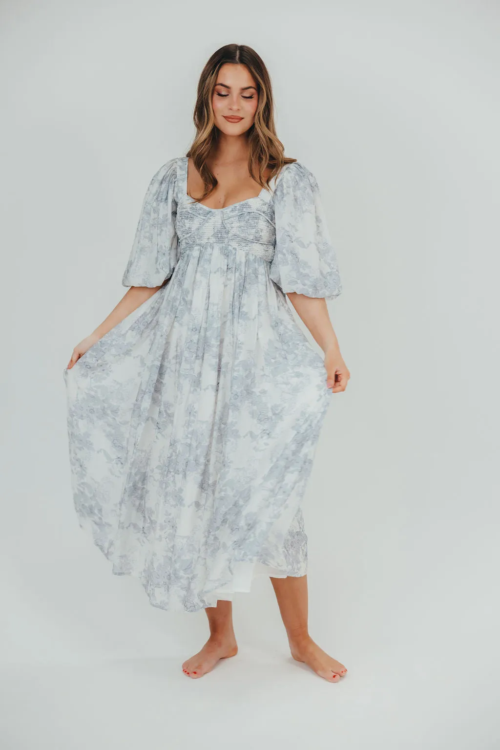 Harlow Maxi Dress in Light Blue Floral - Bump Friendly & Inclusive Sizing (S-3XL)