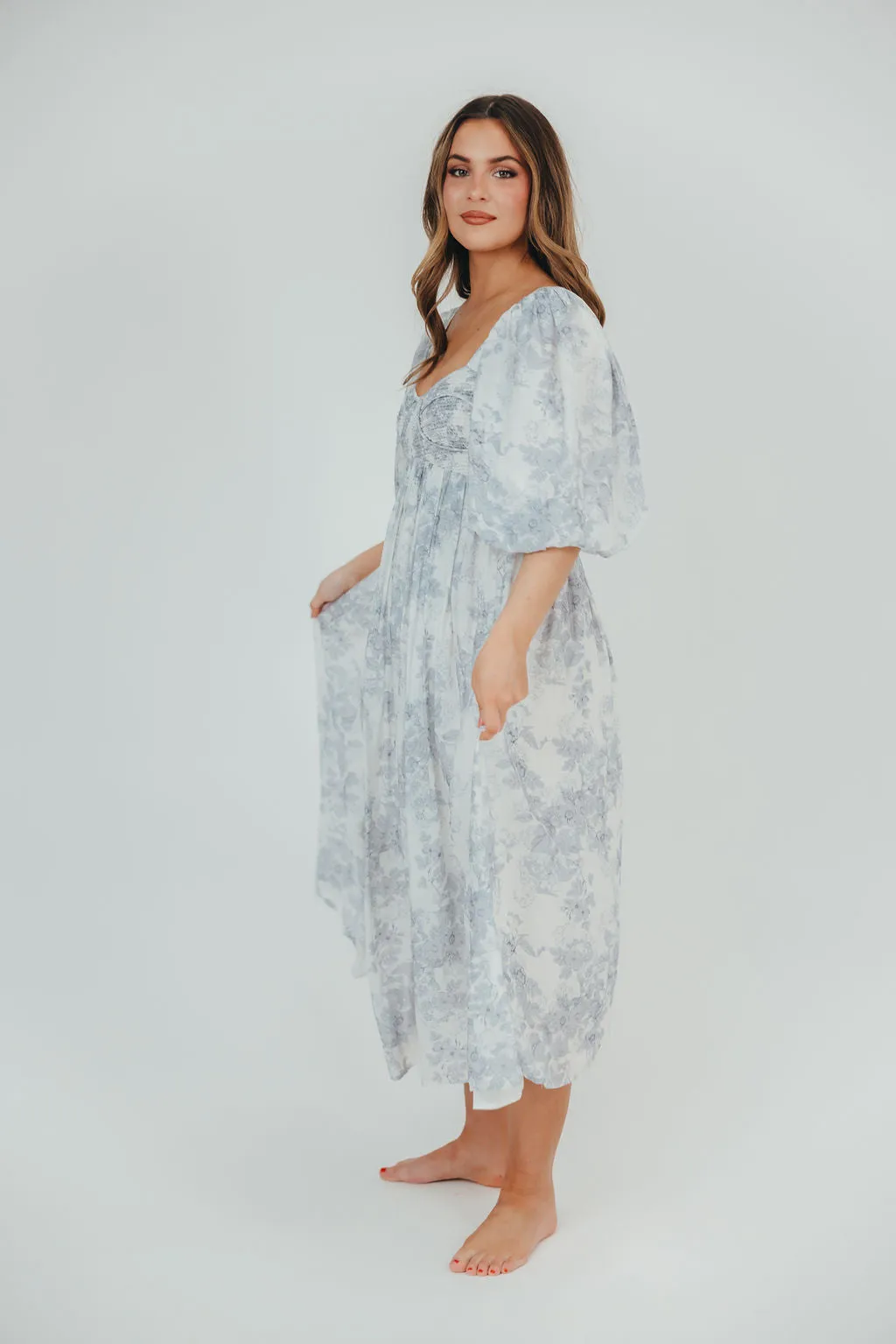 Harlow Maxi Dress in Light Blue Floral - Bump Friendly & Inclusive Sizing (S-3XL)