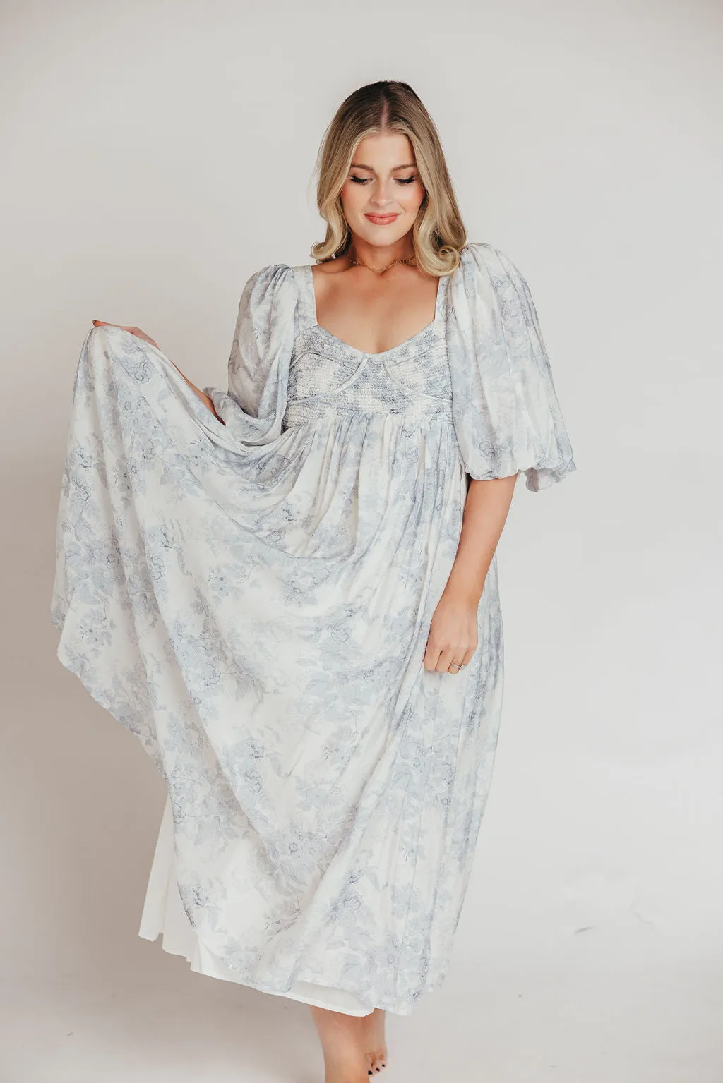 Harlow Maxi Dress in Light Blue Floral - Bump Friendly & Inclusive Sizing (S-3XL)