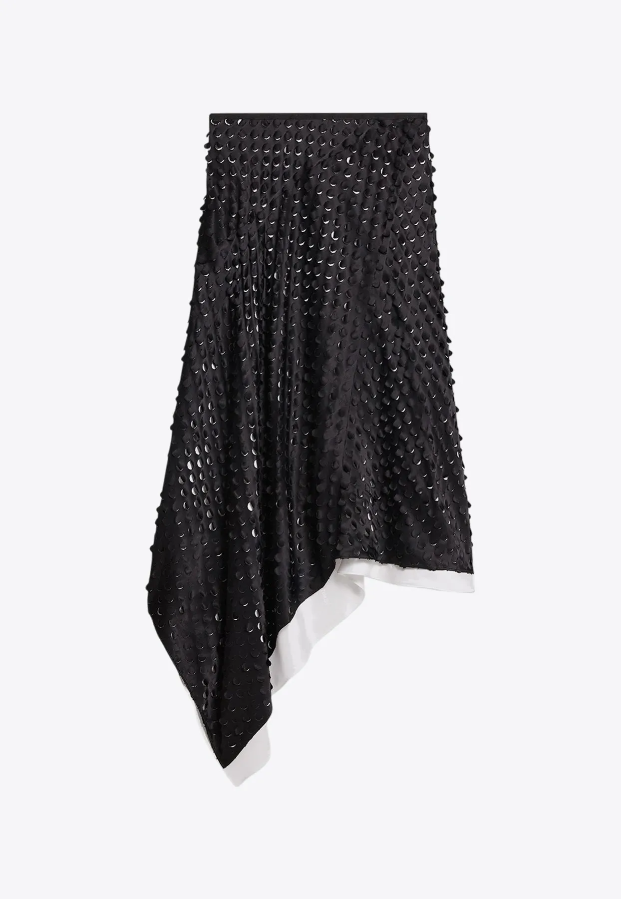 Hole-Punched Asymmetric Midi Skirt