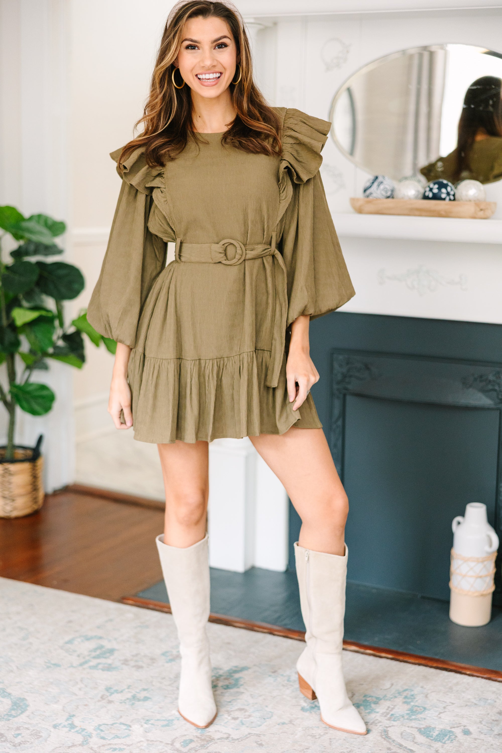 In Your Heart Olive Green Textured Dress