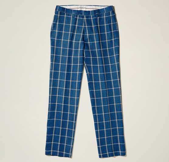 Inserch Premium Linen Check Pants P3198-44 Storm Blue