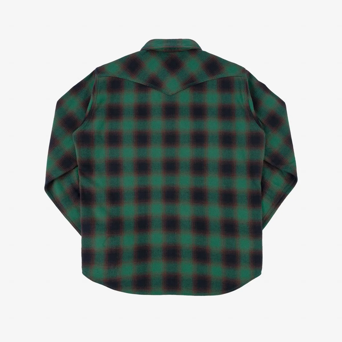 Iron Heart IHSH-373-GRN - Ultra Heavy Flannel Ombré Check Western Shirt - Green