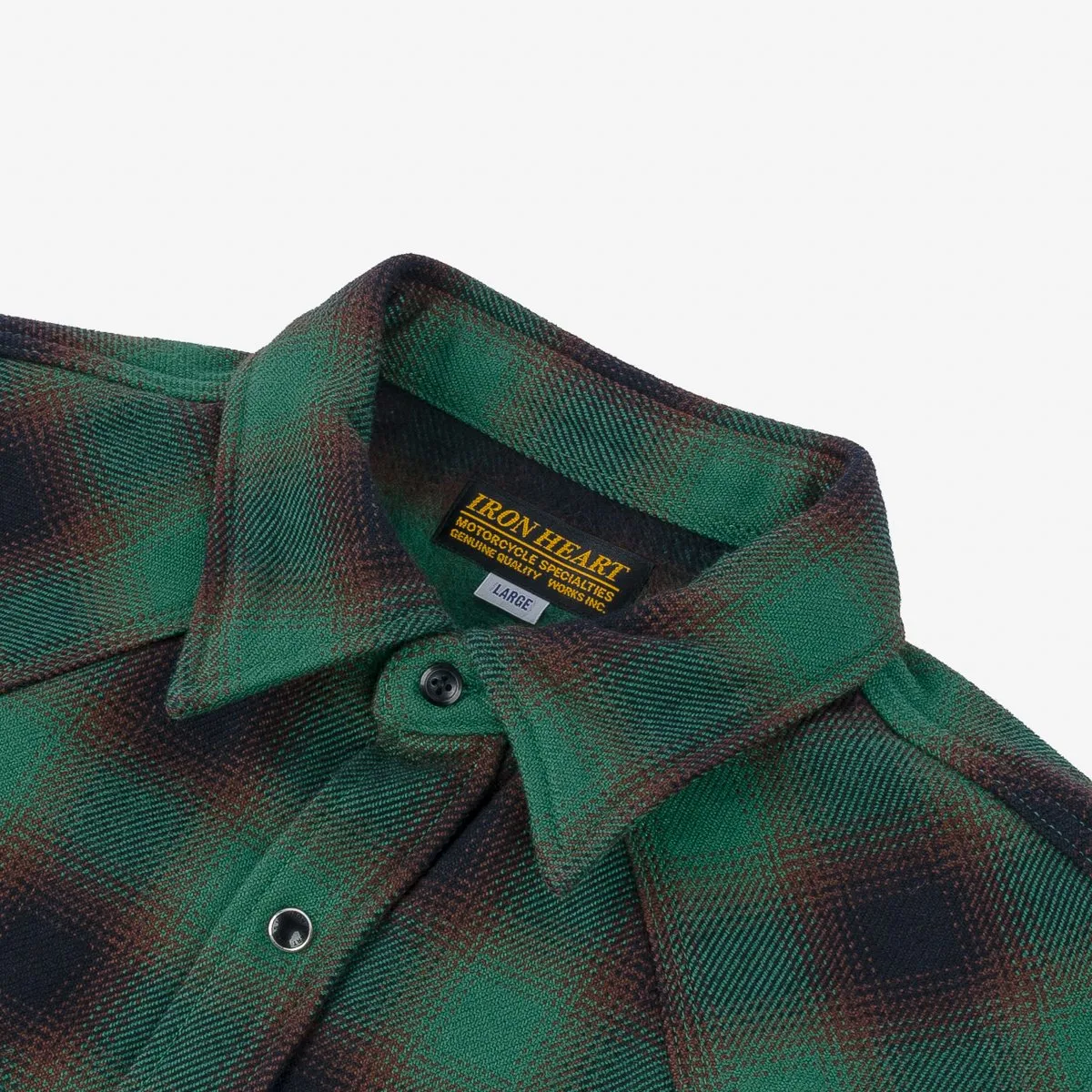 Iron Heart IHSH-373-GRN - Ultra Heavy Flannel Ombré Check Western Shirt - Green