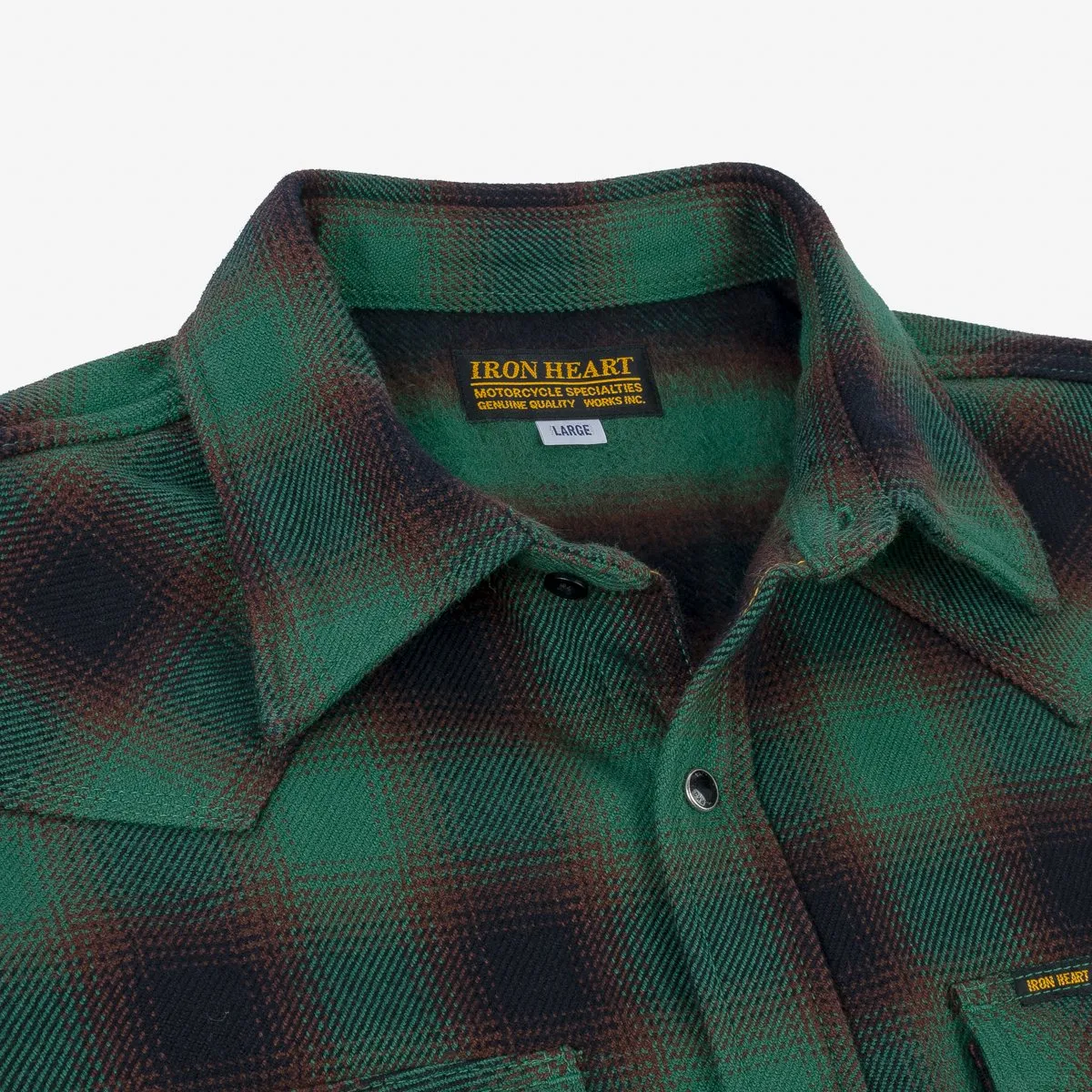 Iron Heart IHSH-373-GRN - Ultra Heavy Flannel Ombré Check Western Shirt - Green