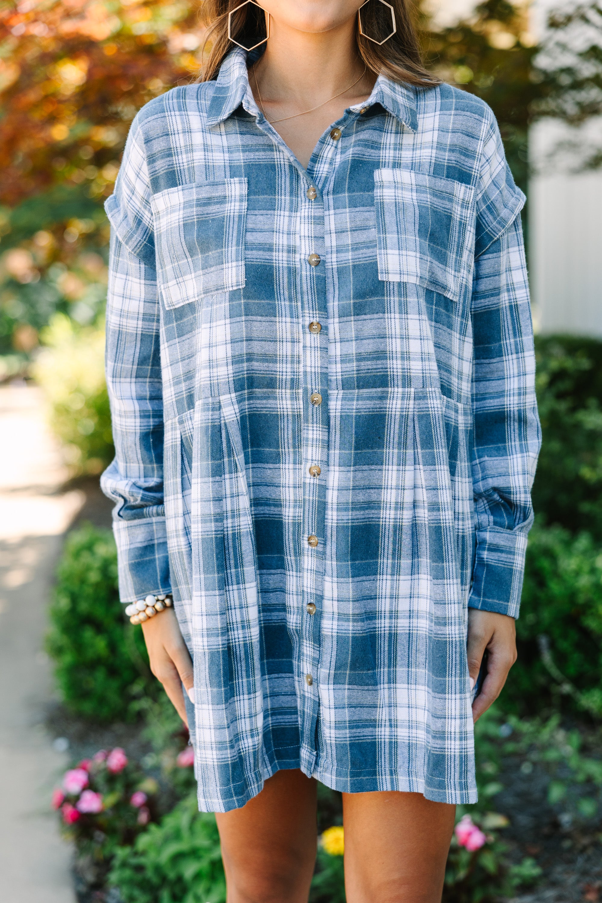 It's All Possible Blue Plaid Babydoll Dress