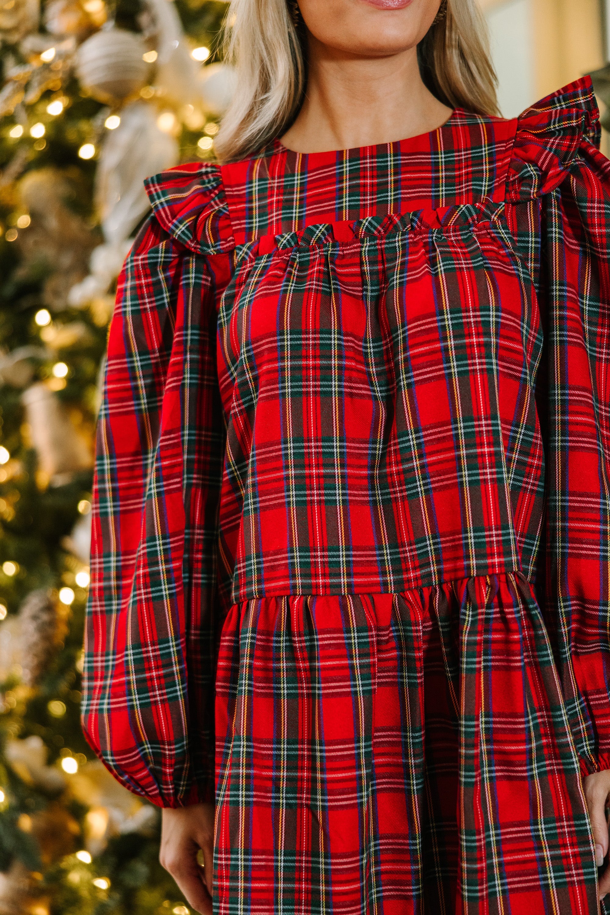 It's All Possible Red Tartan Plaid Babydoll Dress