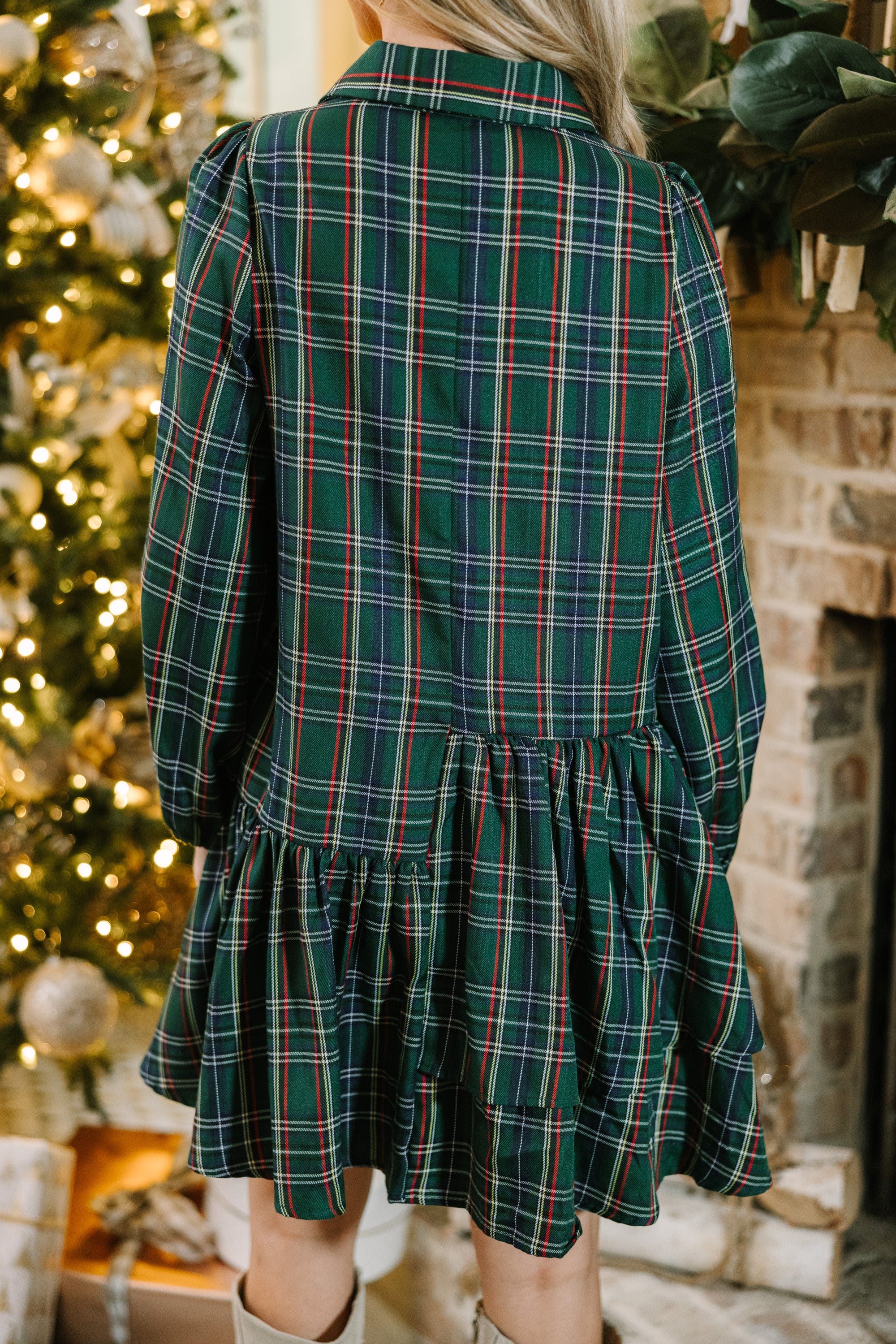 It's Your Place Green Plaid Button Down Dress