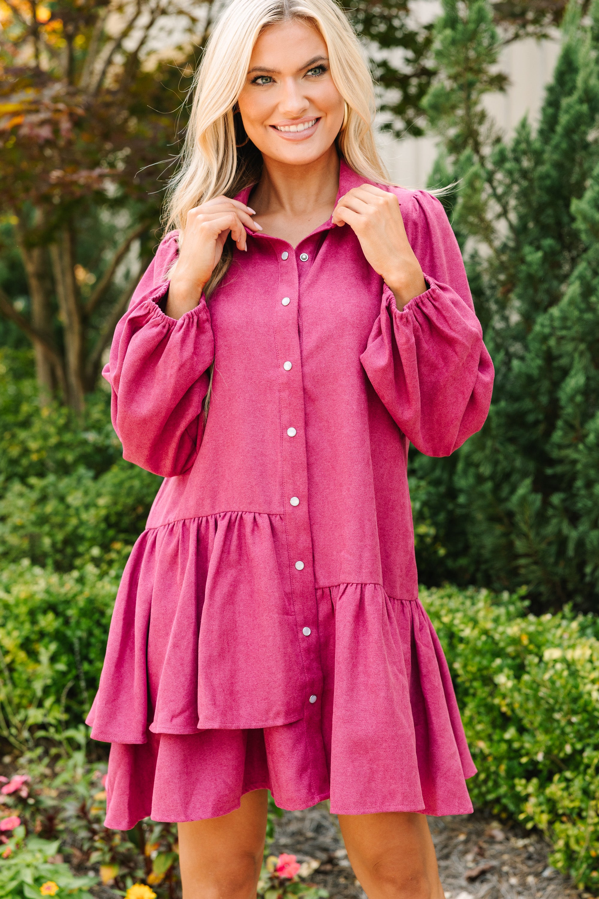 It's Your Place Magenta Purple Button Down Dress