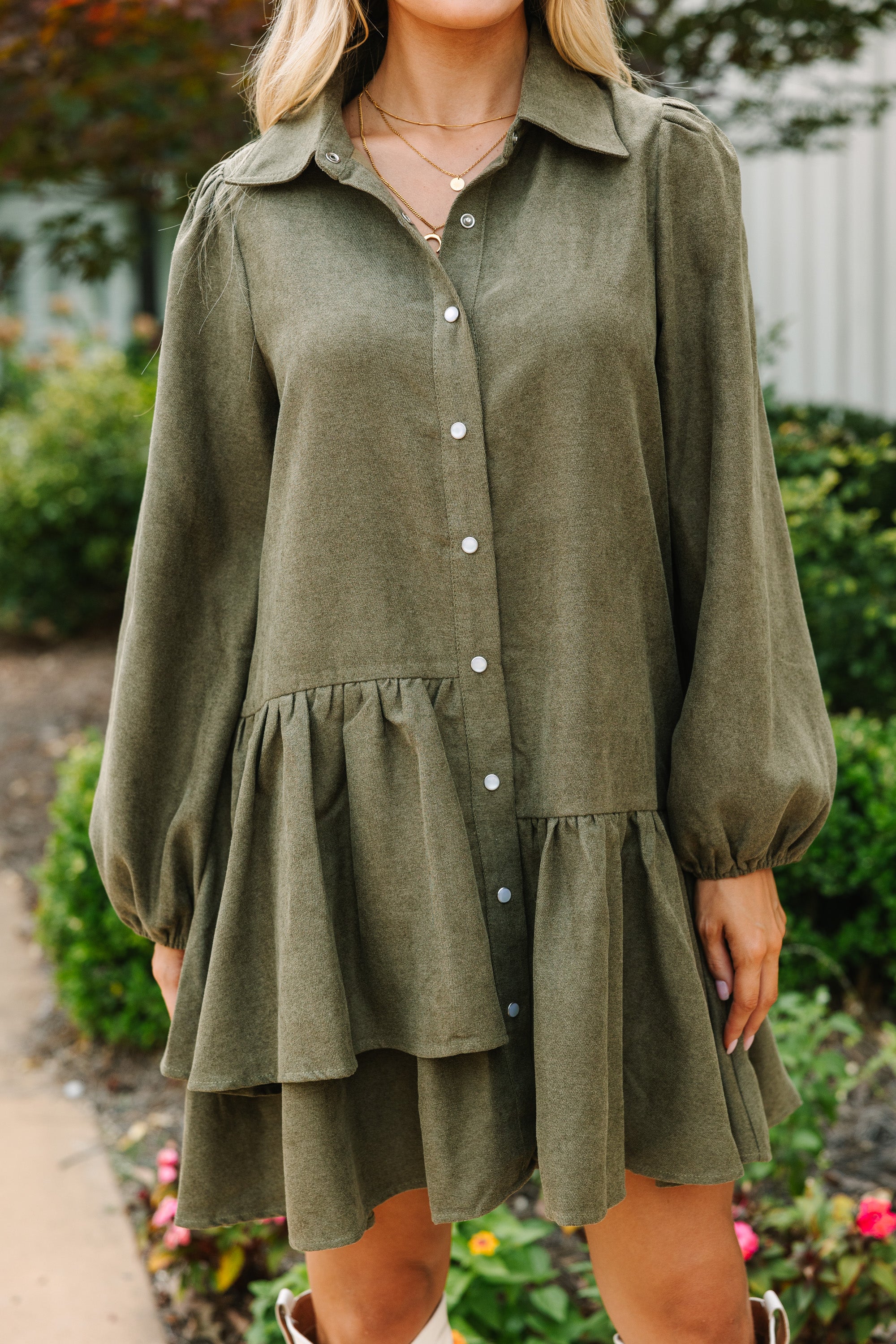 It's Your Place Olive Green Button Down Dress