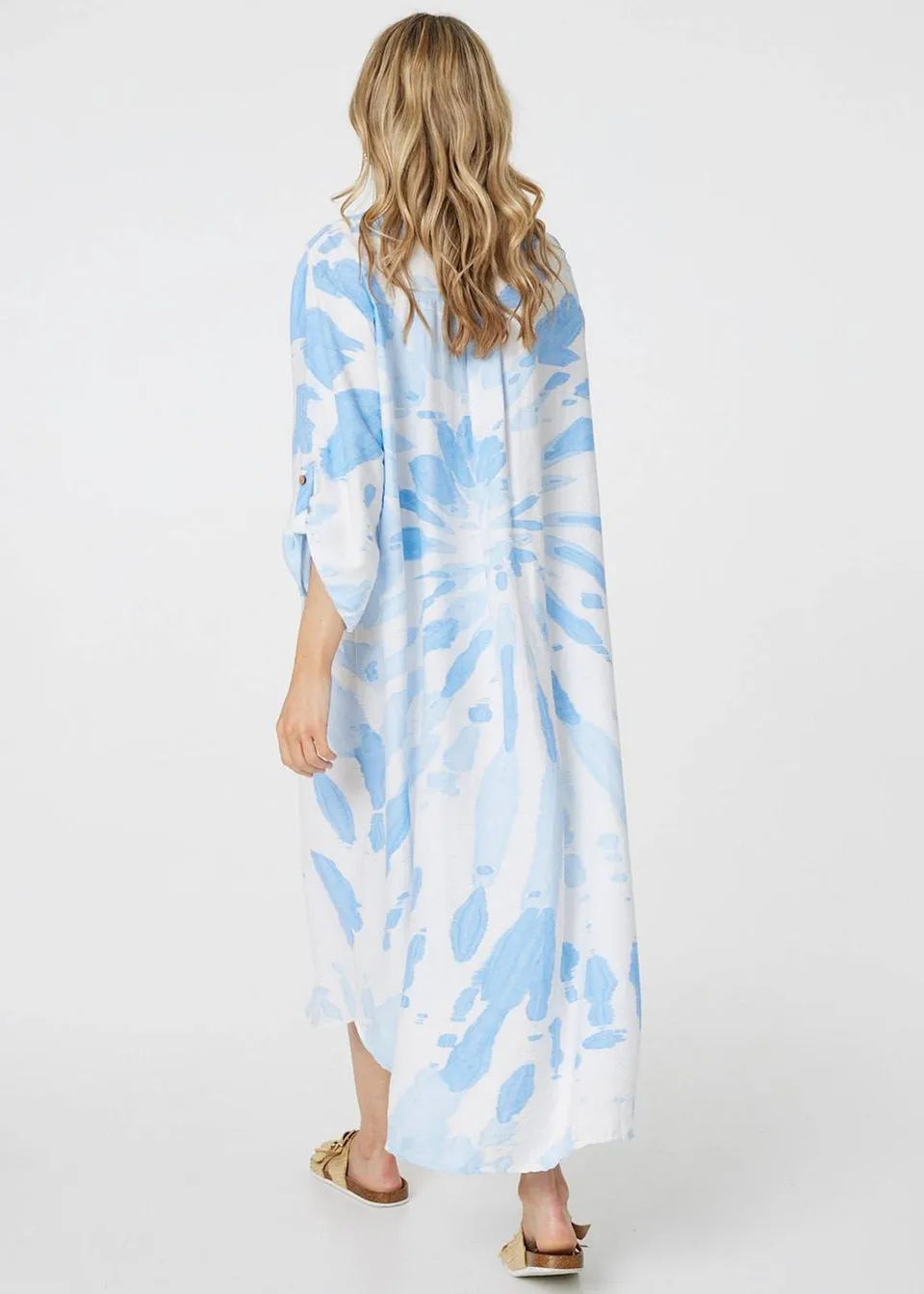 Izabel London Light Blue Tie Dye Long Sleeve Midi Tunic Dress